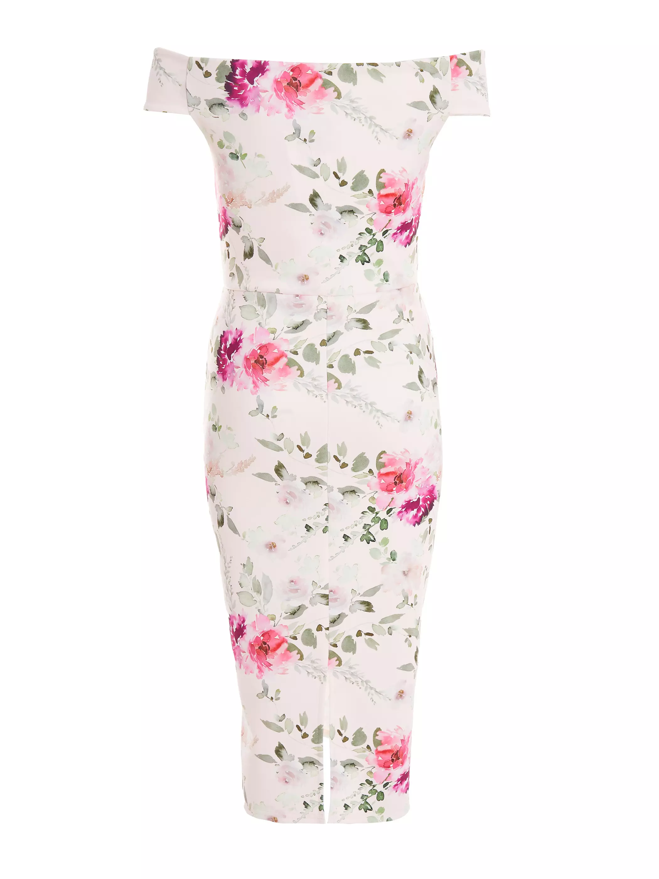 Light Pink Floral Bardot Midi Dress