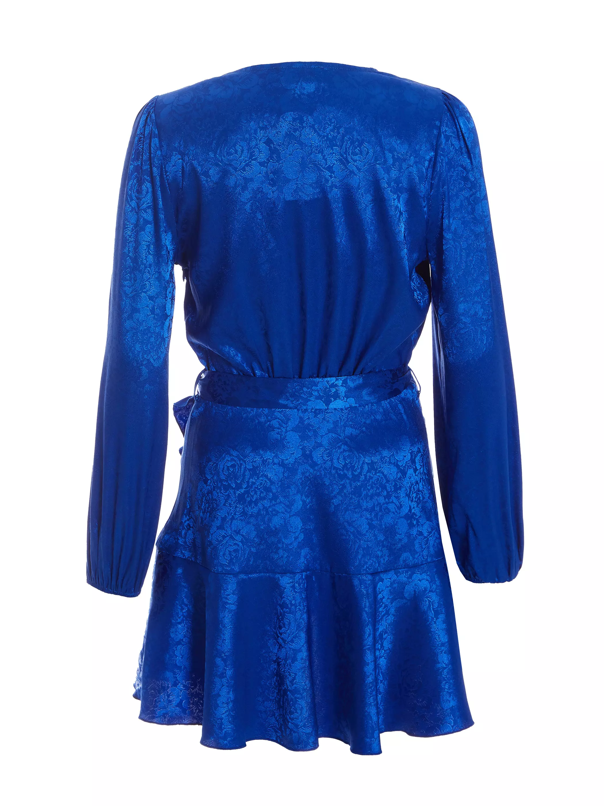 Petite Royal Blue Satin Jacquard Floral Mini Dress