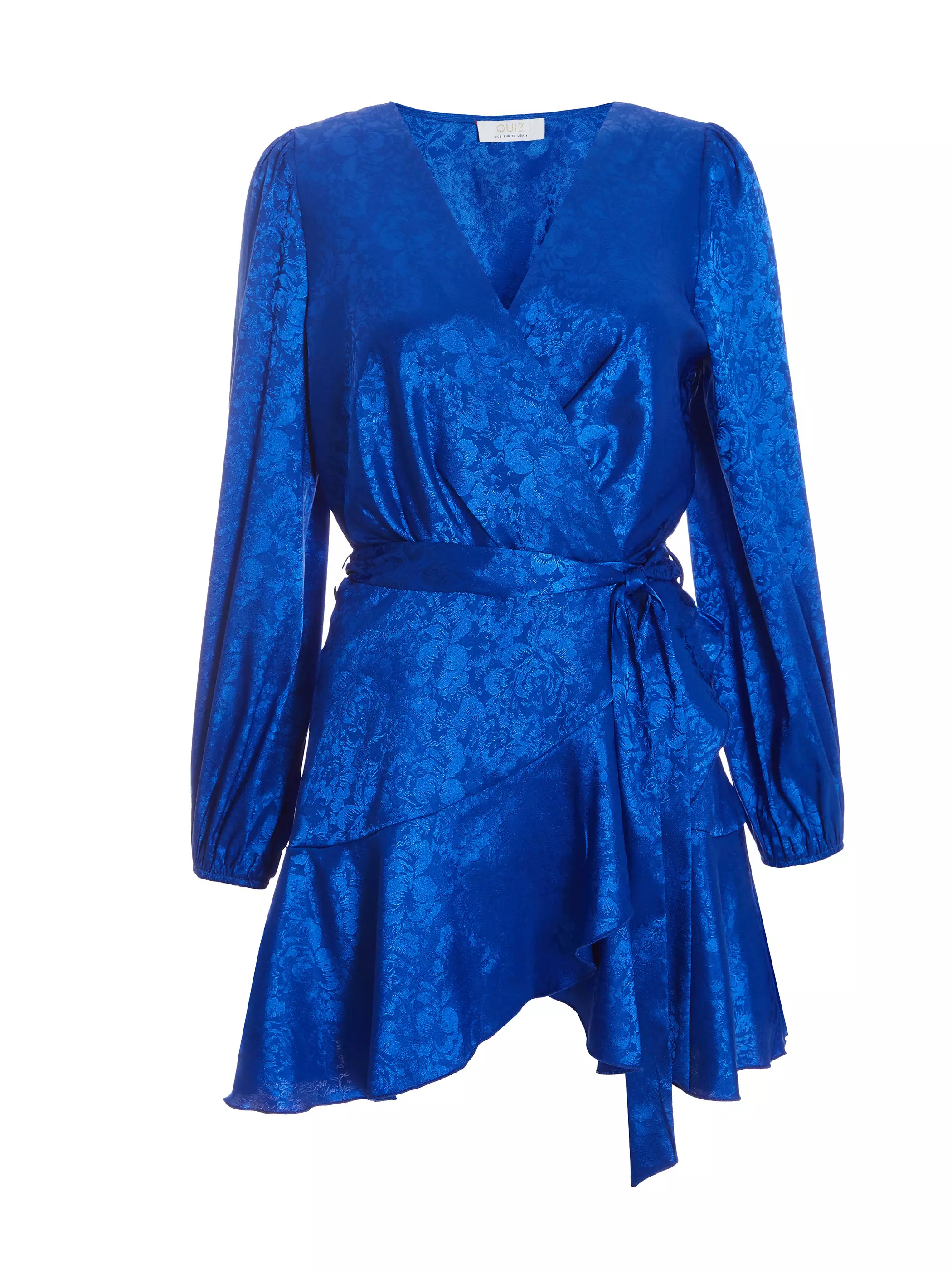 Petite Royal Blue Satin Jacquard Floral Mini Dress