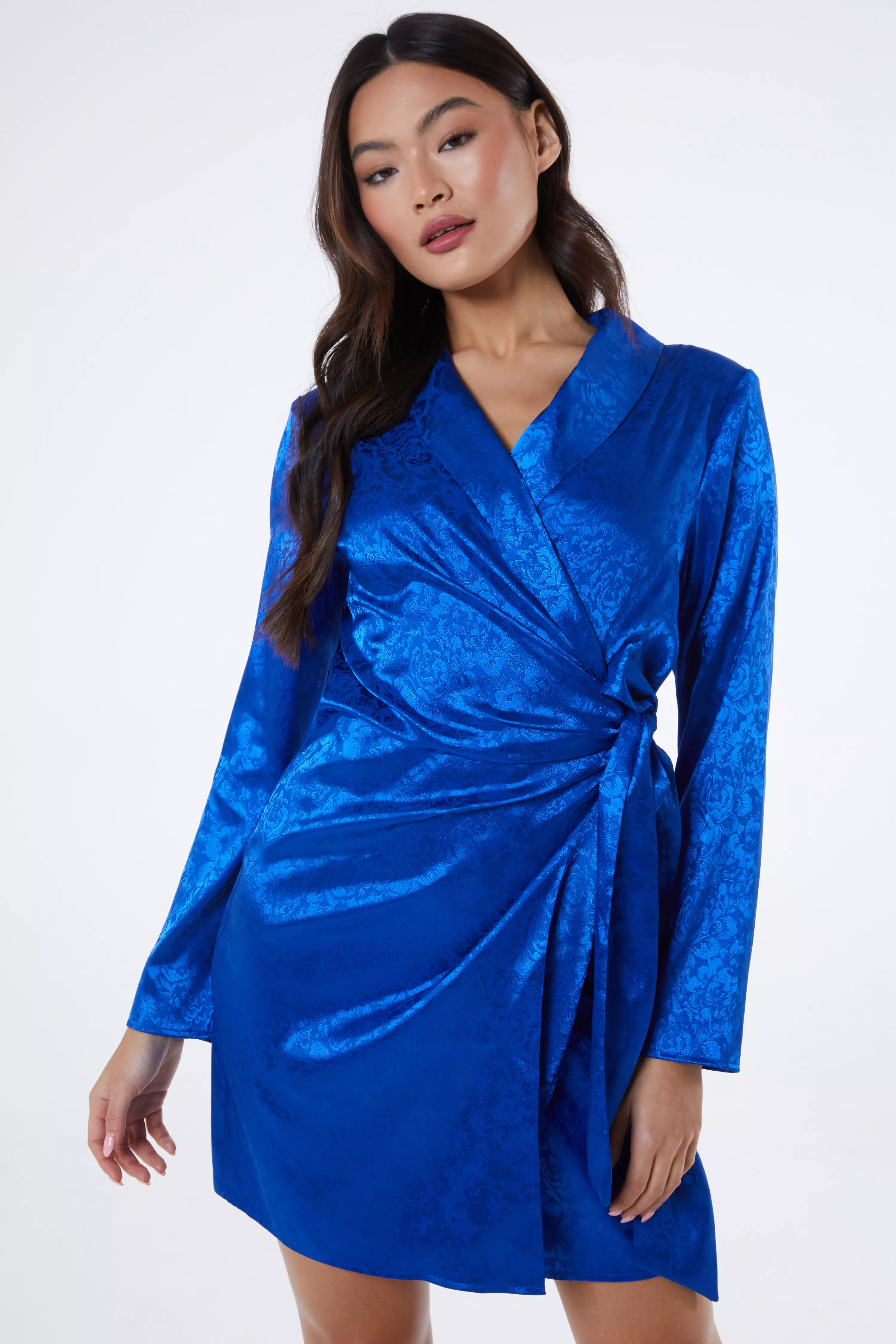 Royal Blue Satin Jacquard Mini Dress