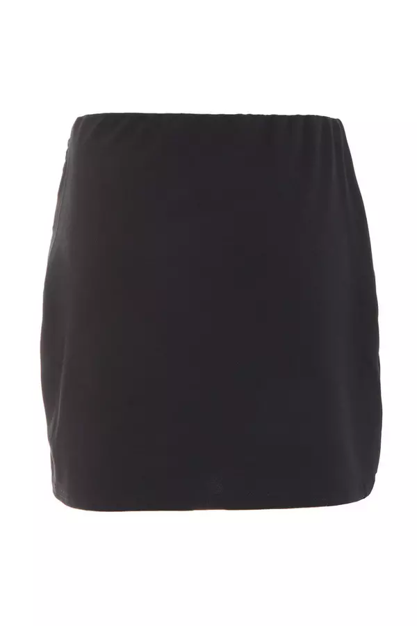 Black Ruched Wrap Mini Skirt
