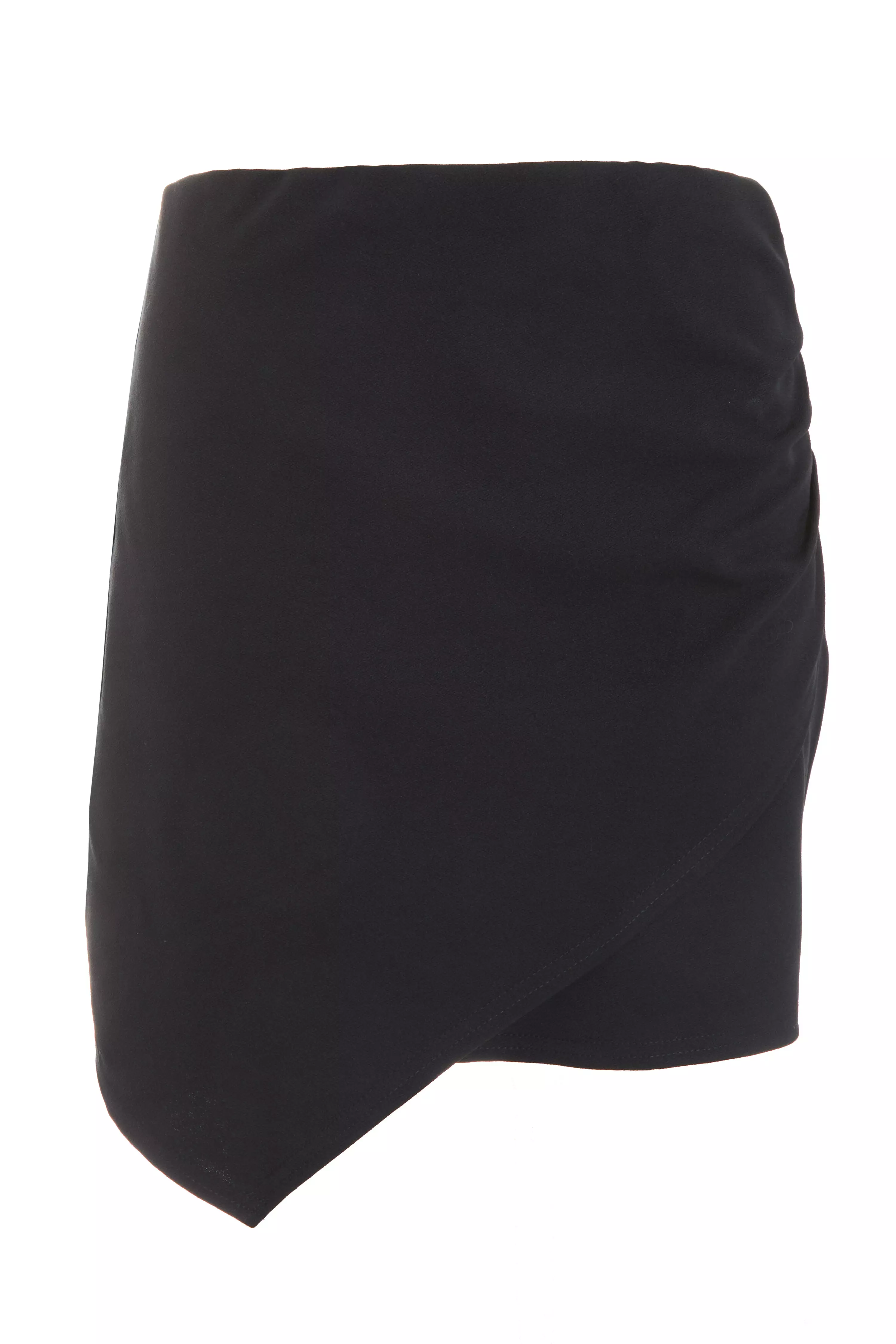 Black Ruched Wrap Mini Skirt