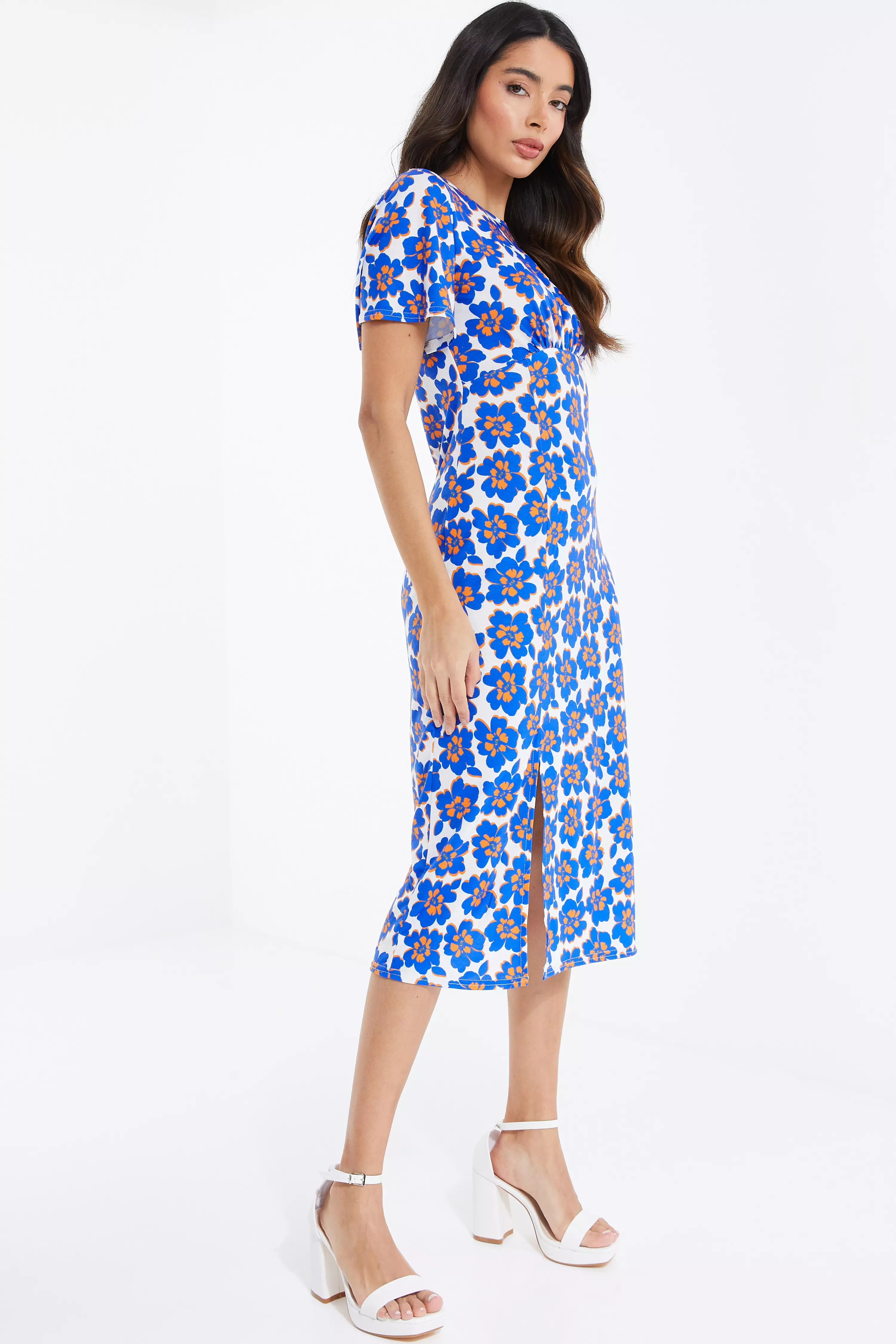 Royal Blue Floral Midi Dress