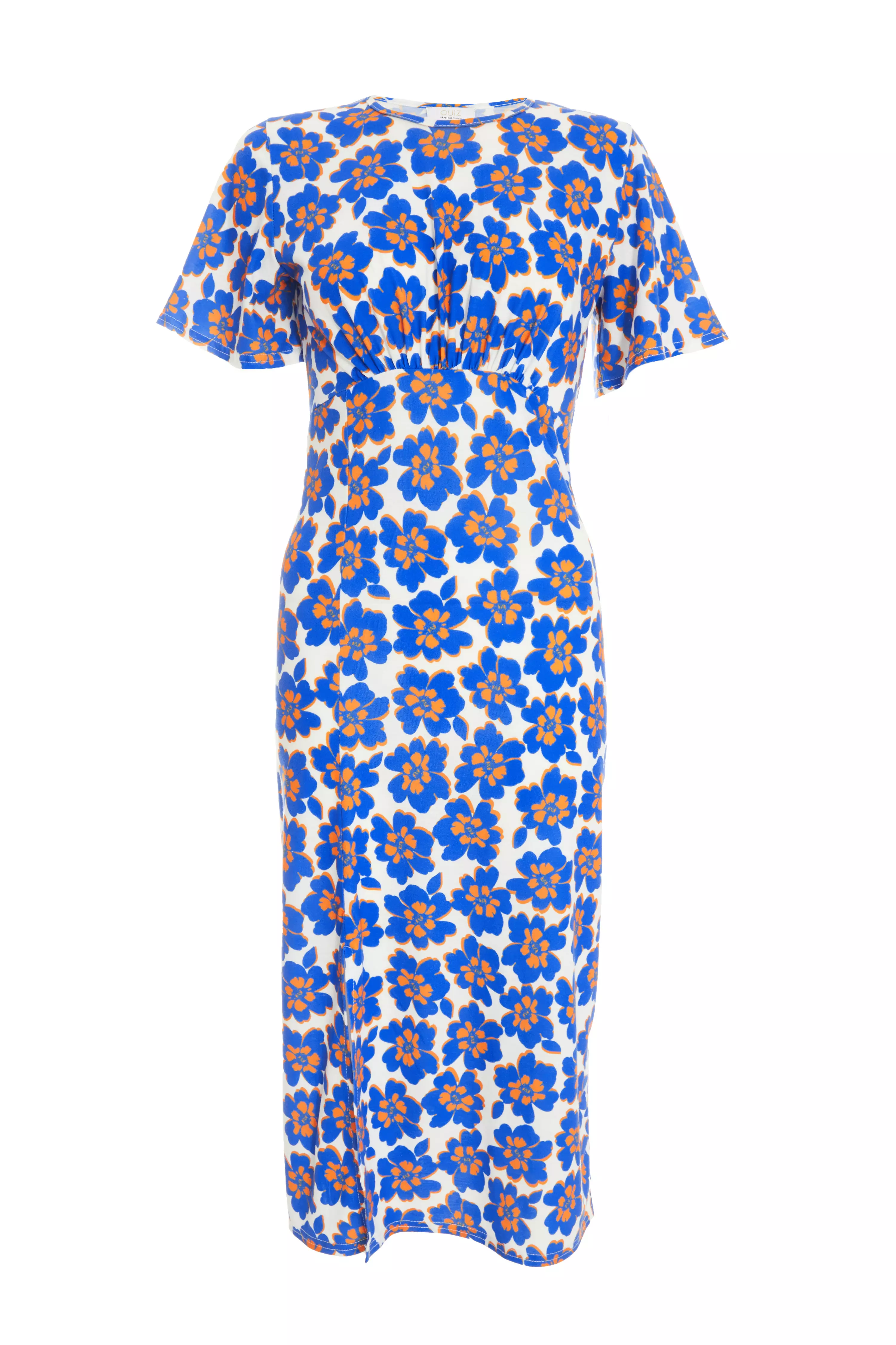 Royal Blue Floral Midi Dress