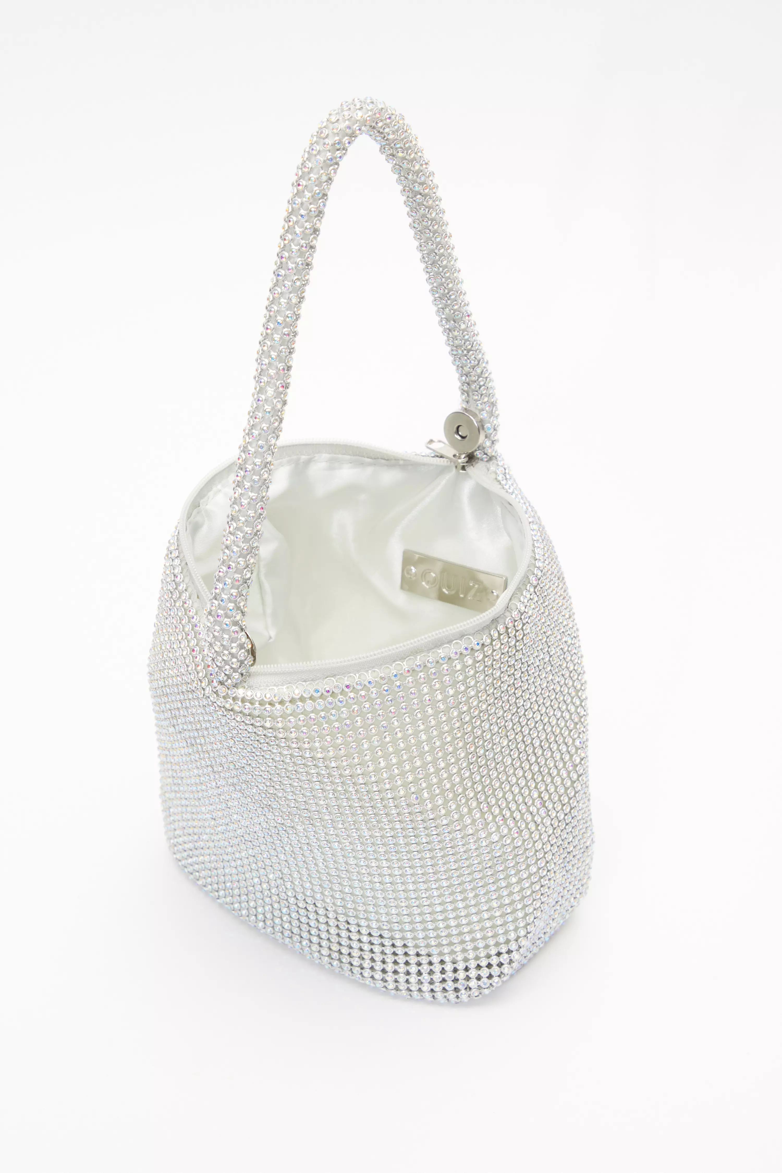 Silver Iridescent Diamante Pouch Bag