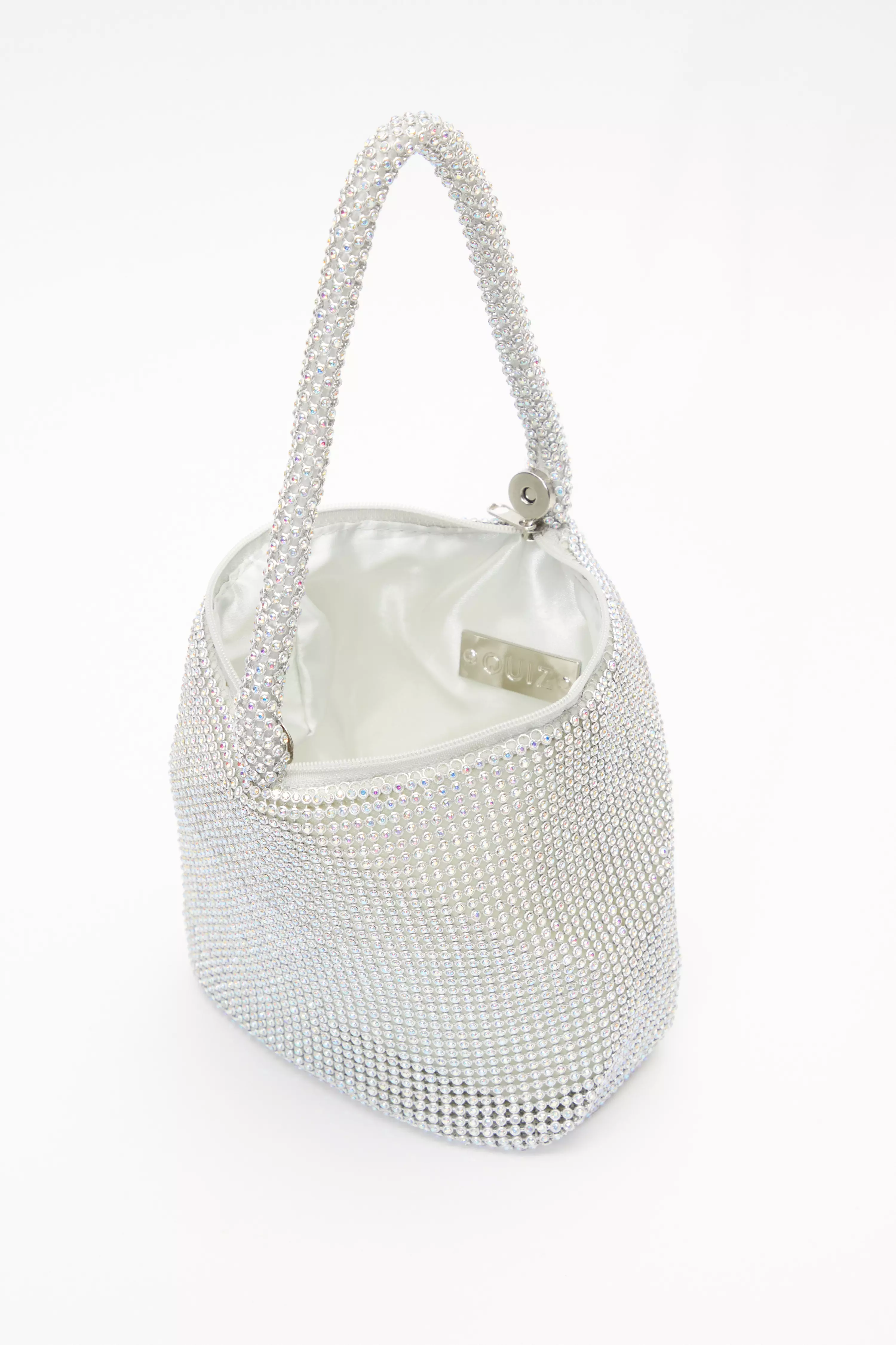 Silver Iridescent Diamante Pouch Bag QUIZ Clothing