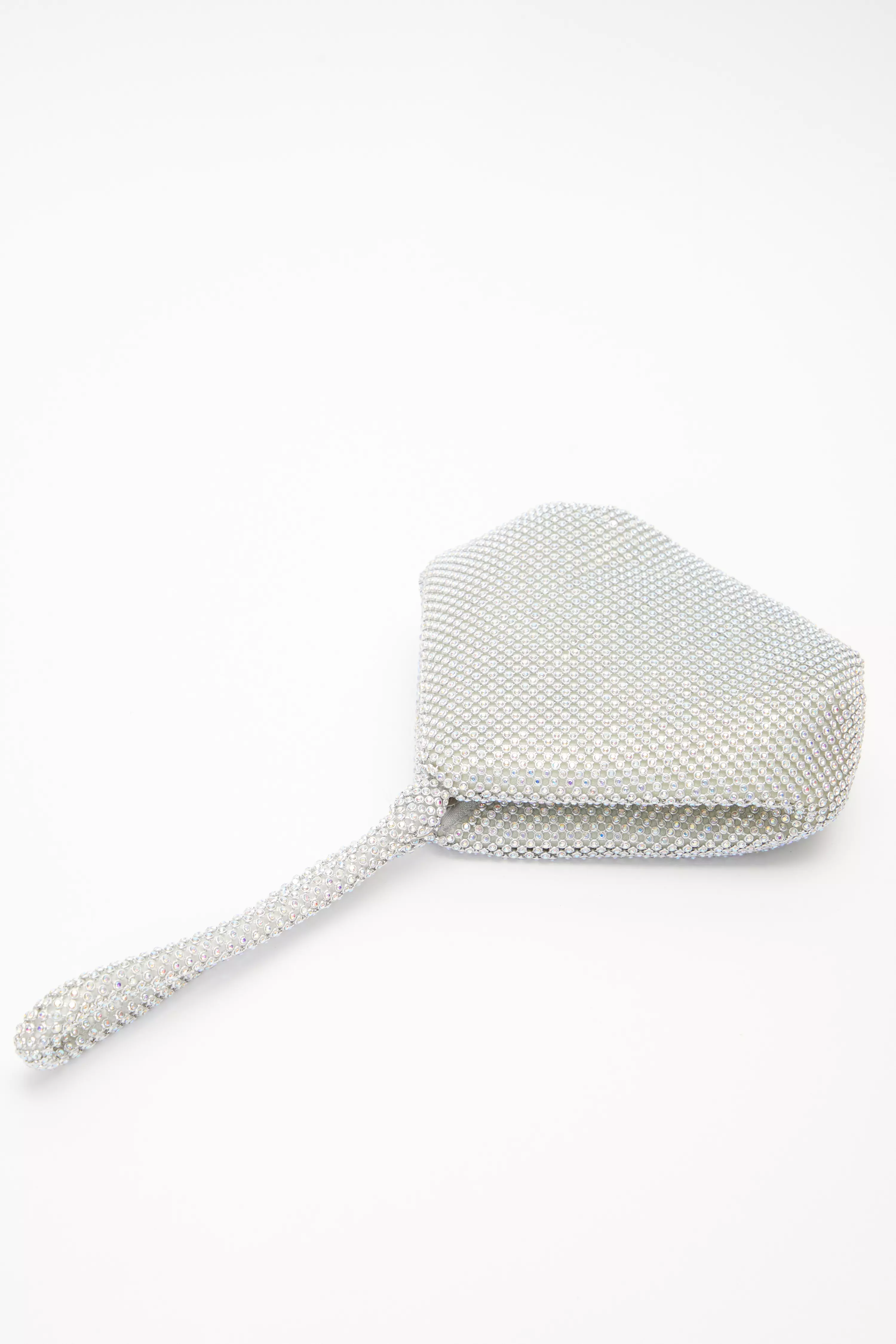 Silver Iridescent Diamante Pouch Bag