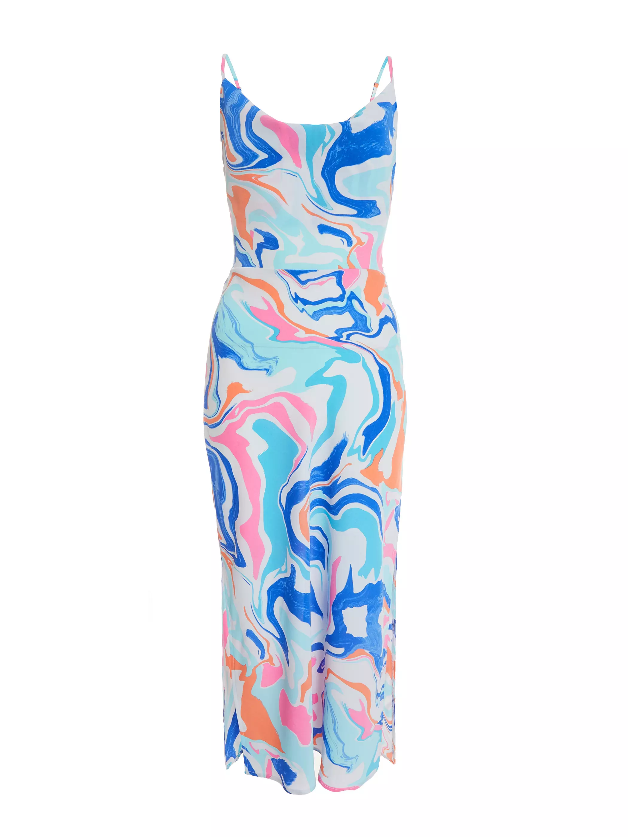 Petite Multicolored Marble Print Midaxi Dress