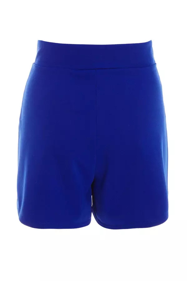 Royal Blue Buckle Detail High Waist Shorts
