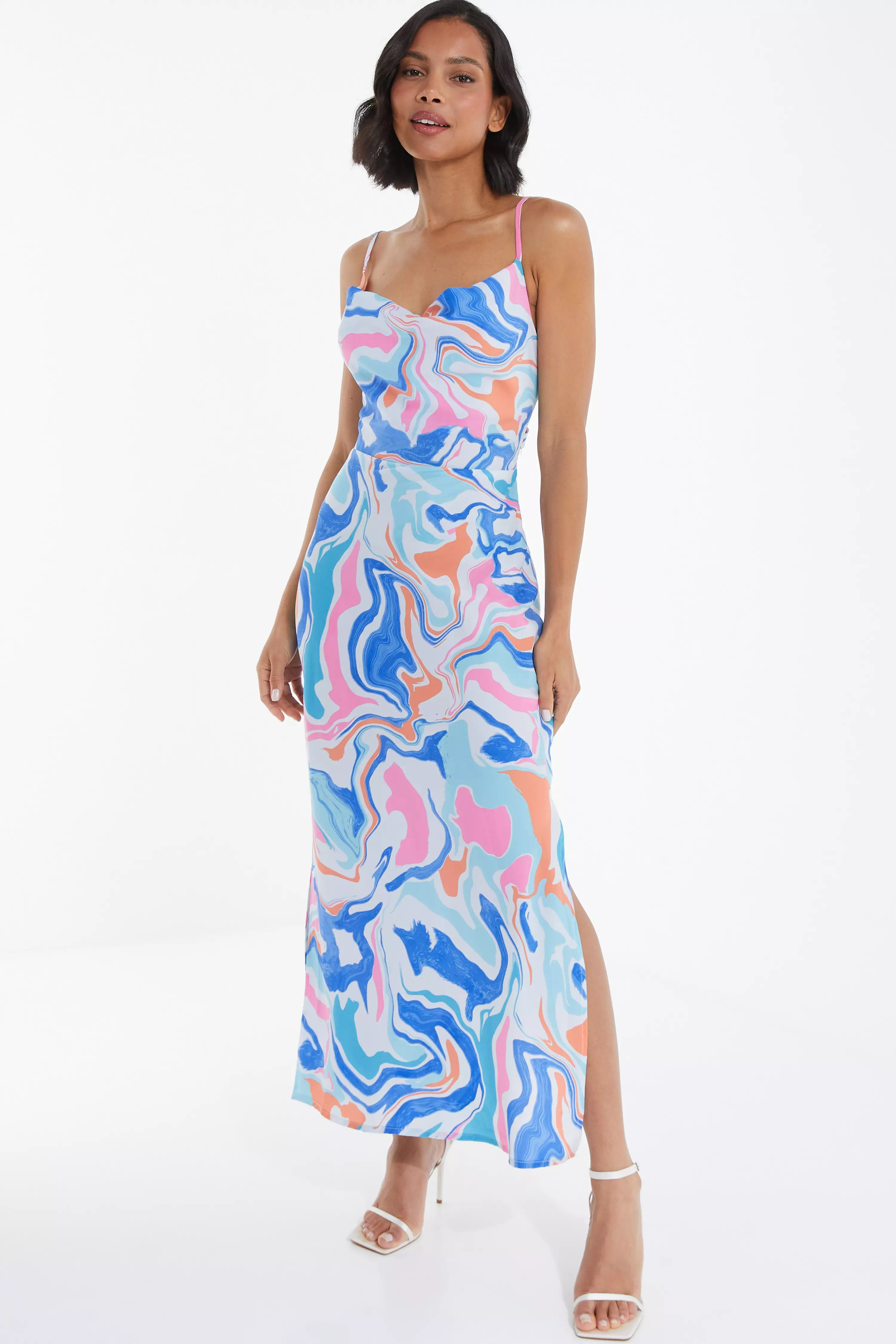 Multicoloured Marble Print Midaxi Dress