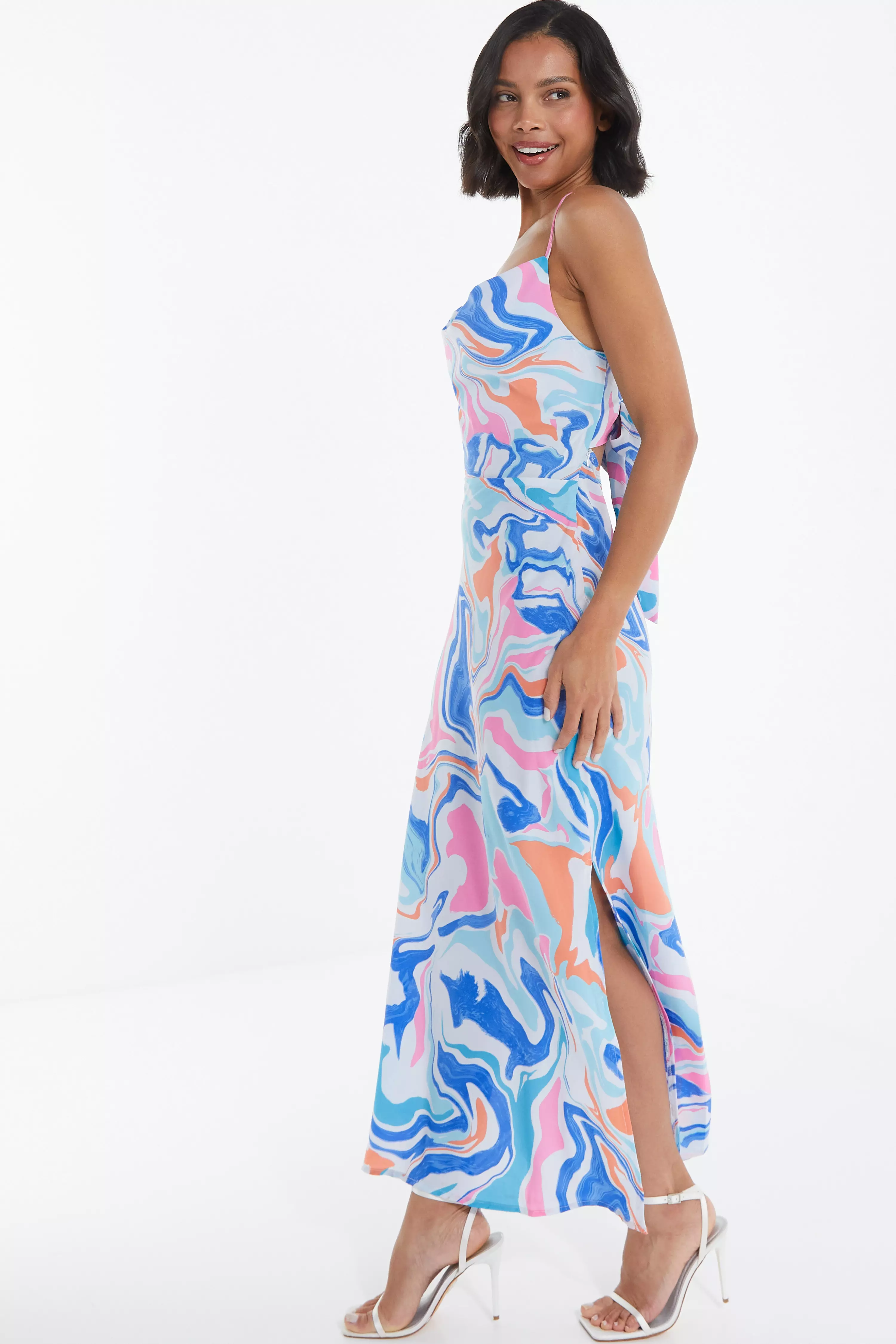 Multicoloured Marble Print Midaxi Dress