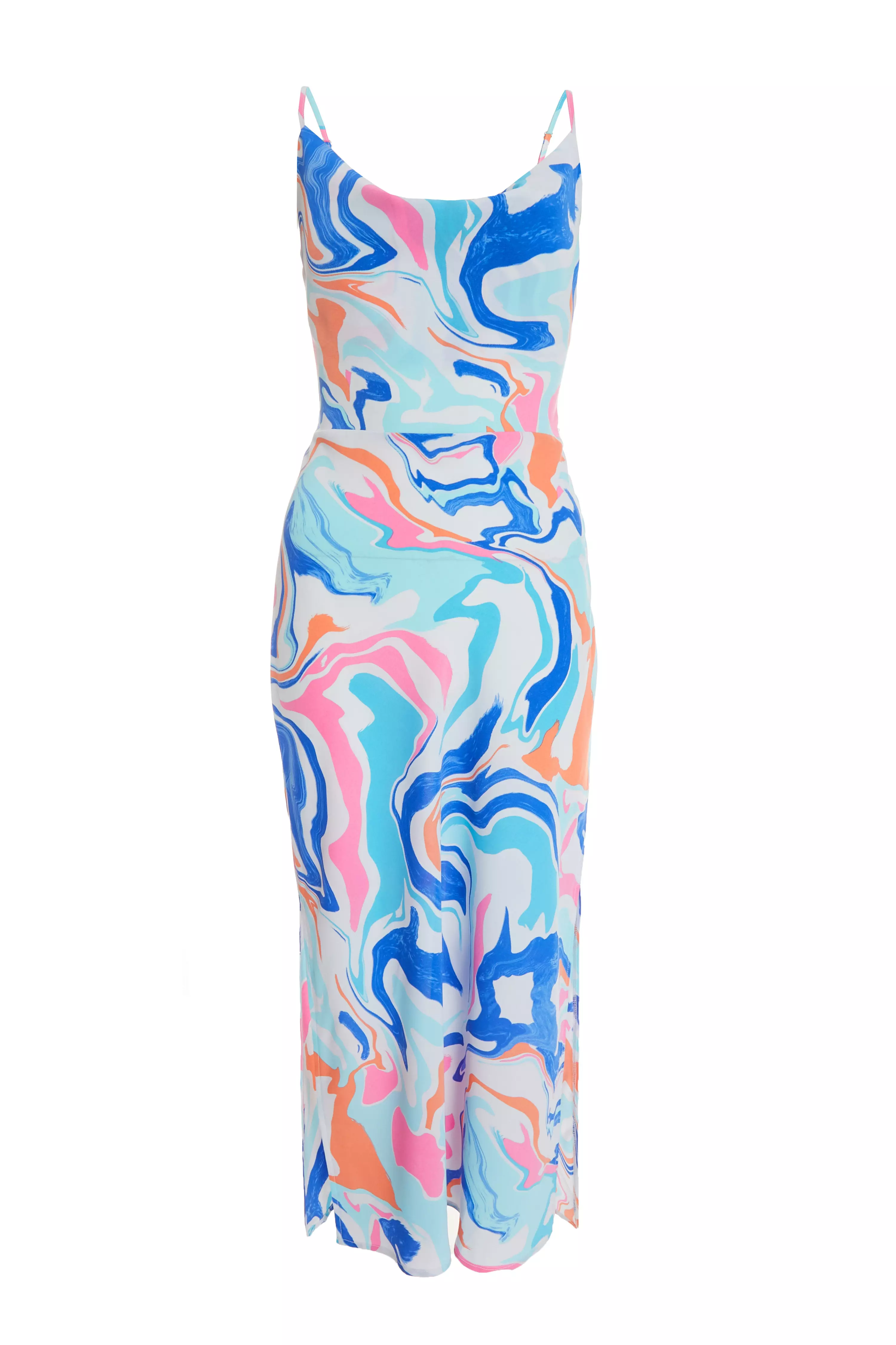 Multicoloured Marble Print Midaxi Dress