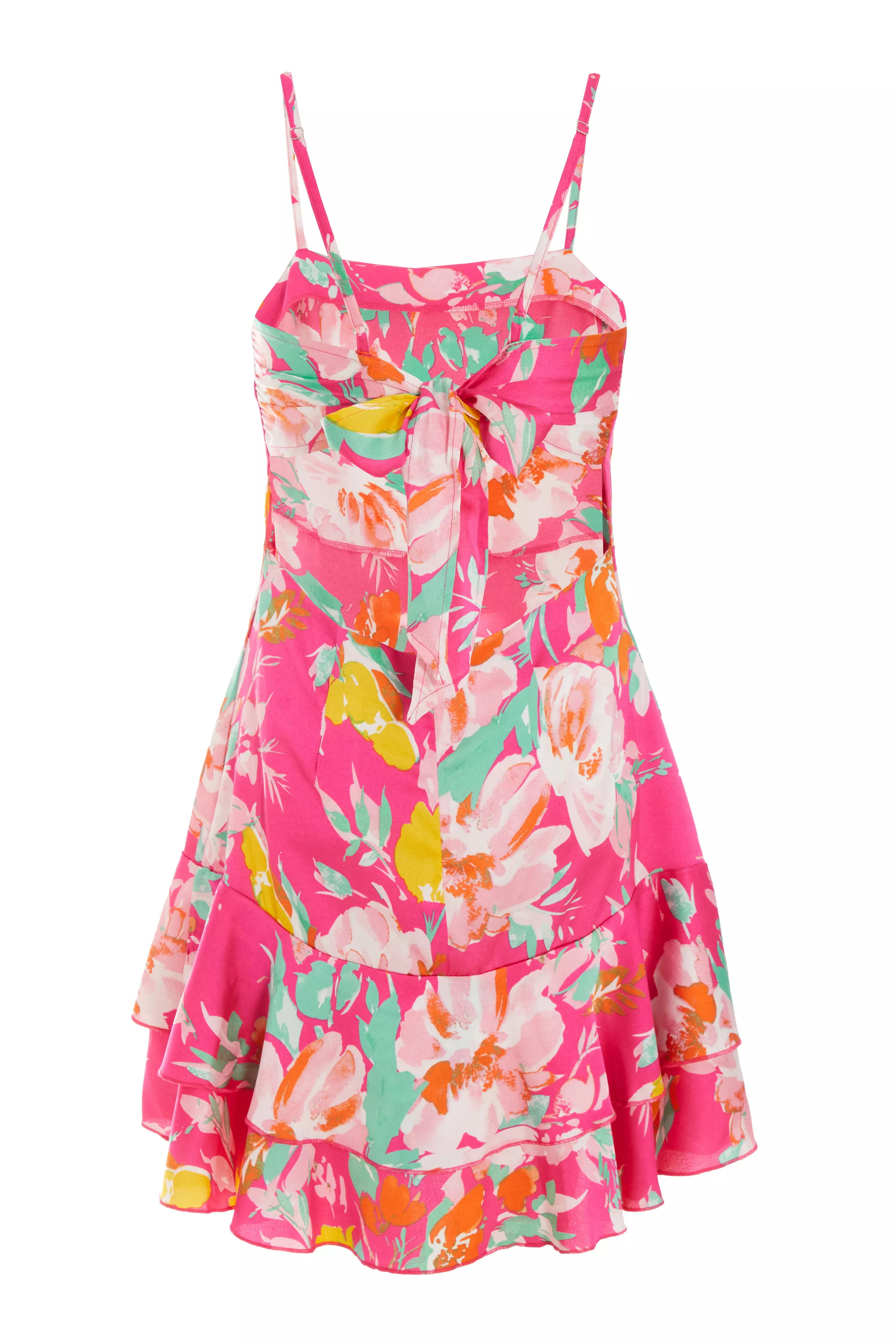 Pink Floral Flip Hem Skater Dress