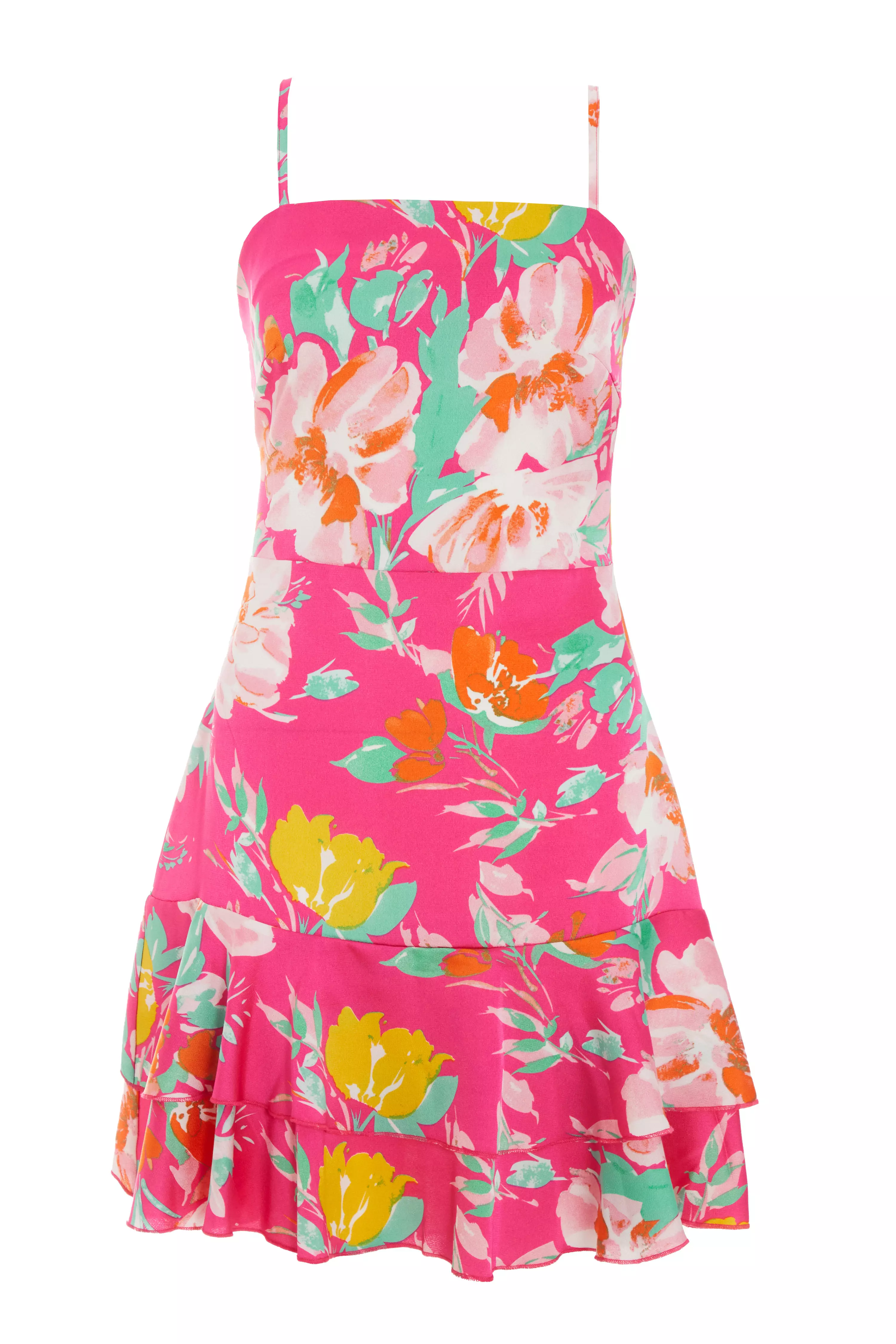 Pink Floral Flip Hem Skater Dress