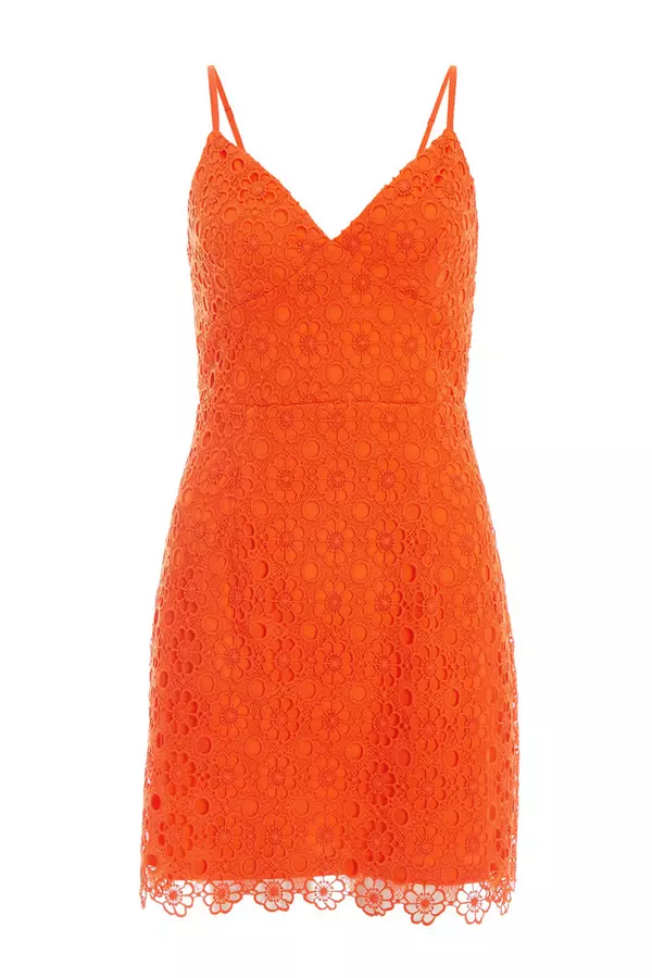 Orange Embroidered Tie Back Mini Dress