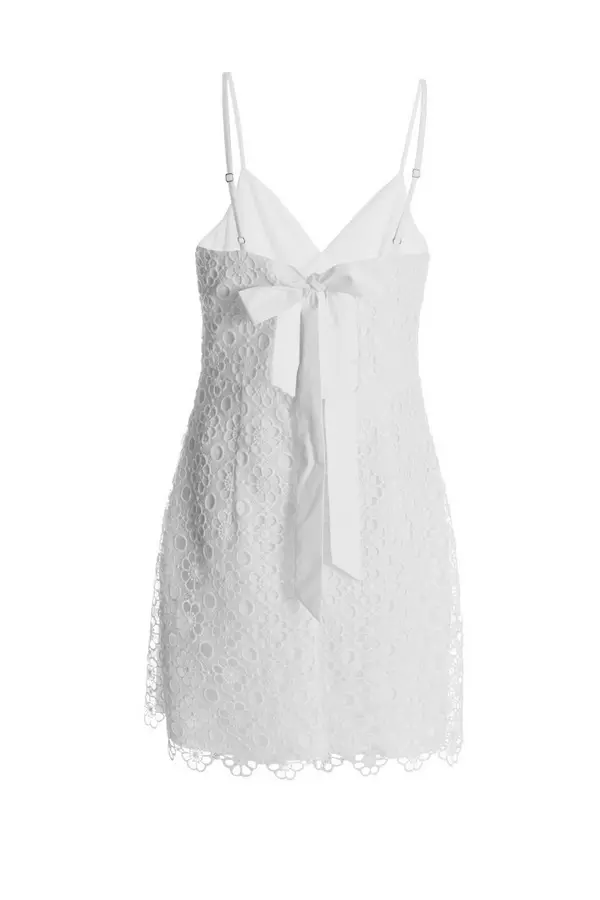 White Embroidered Tie Back Mini Dress