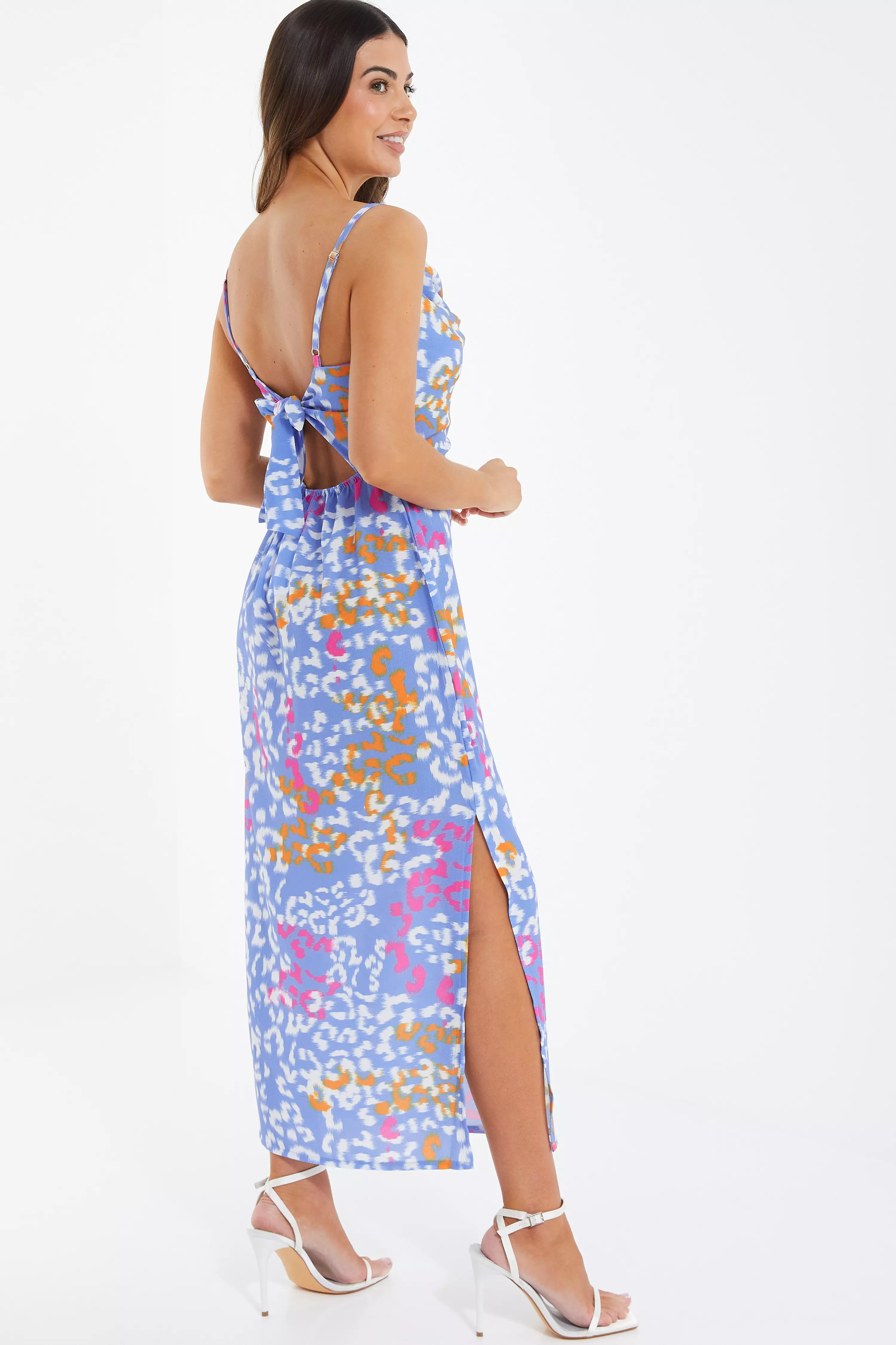 Petite Blue Animal Print Split Midaxi Dress