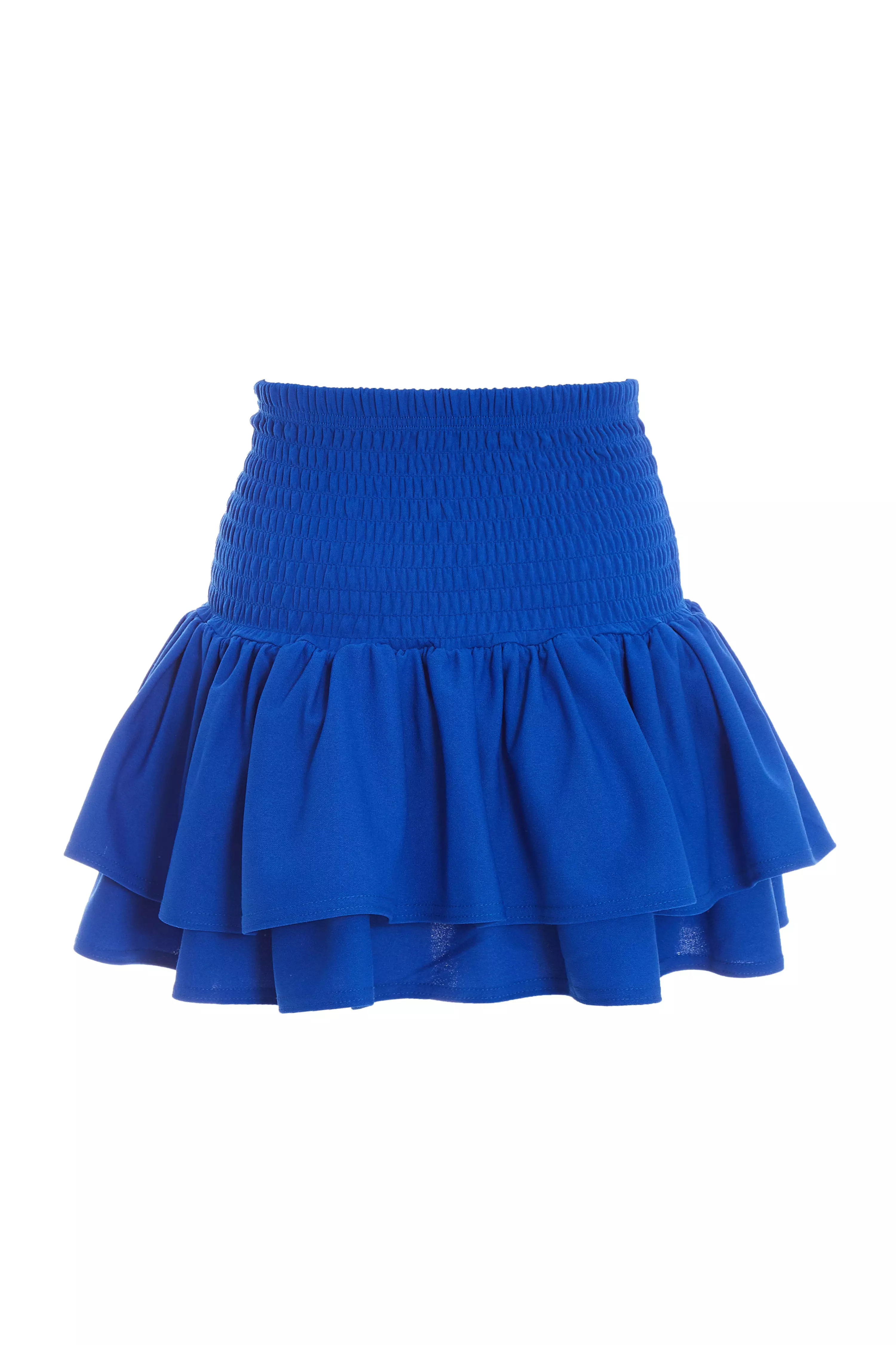 Royal Blue Ruched Frill Mini Skirt