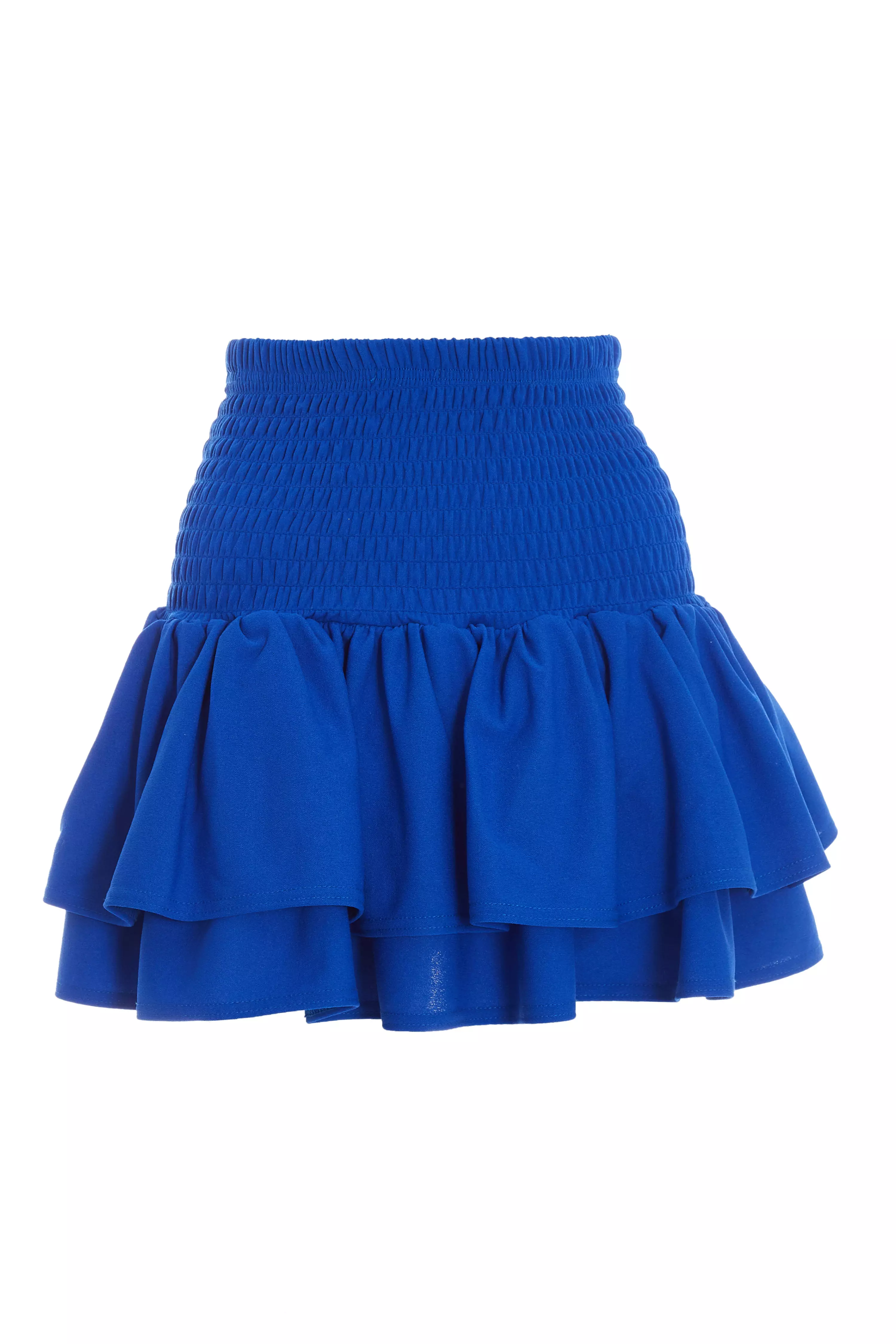 Royal Blue Ruched Frill Mini Skirt