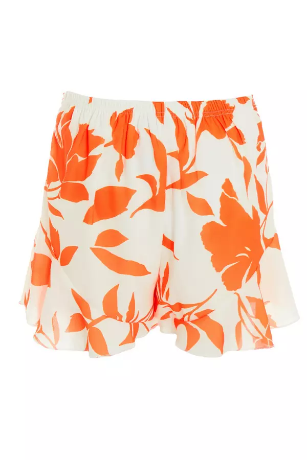 Orange Floral Frill Shorts