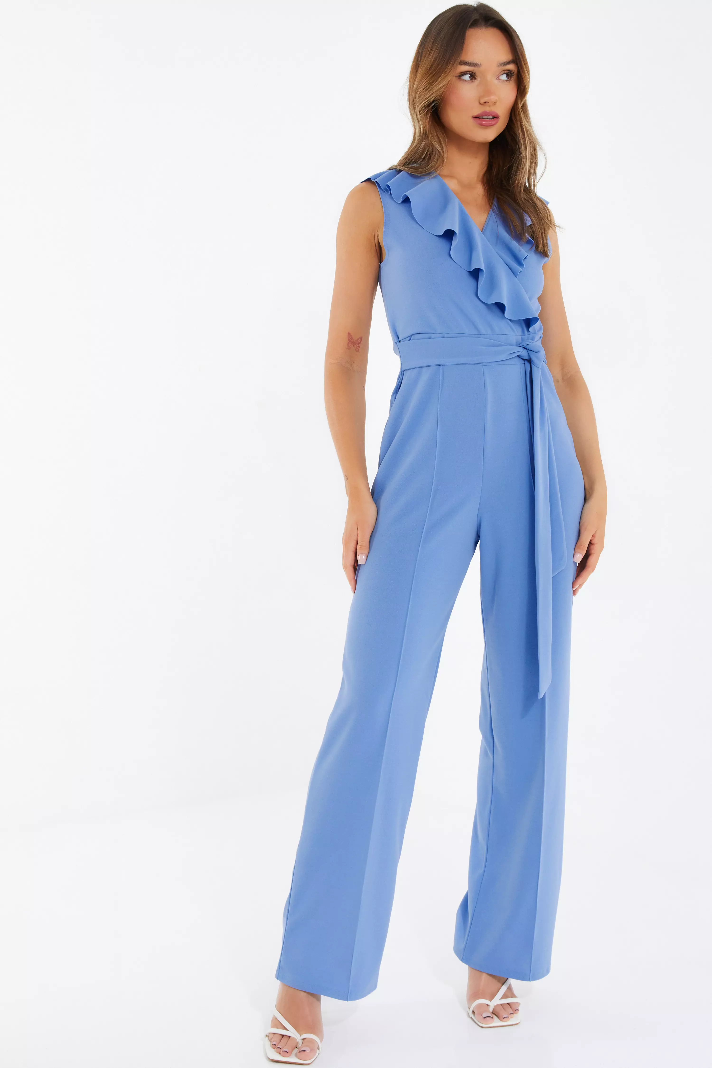 Pale Blue Frill Wrap Palazzo Jumpsuit