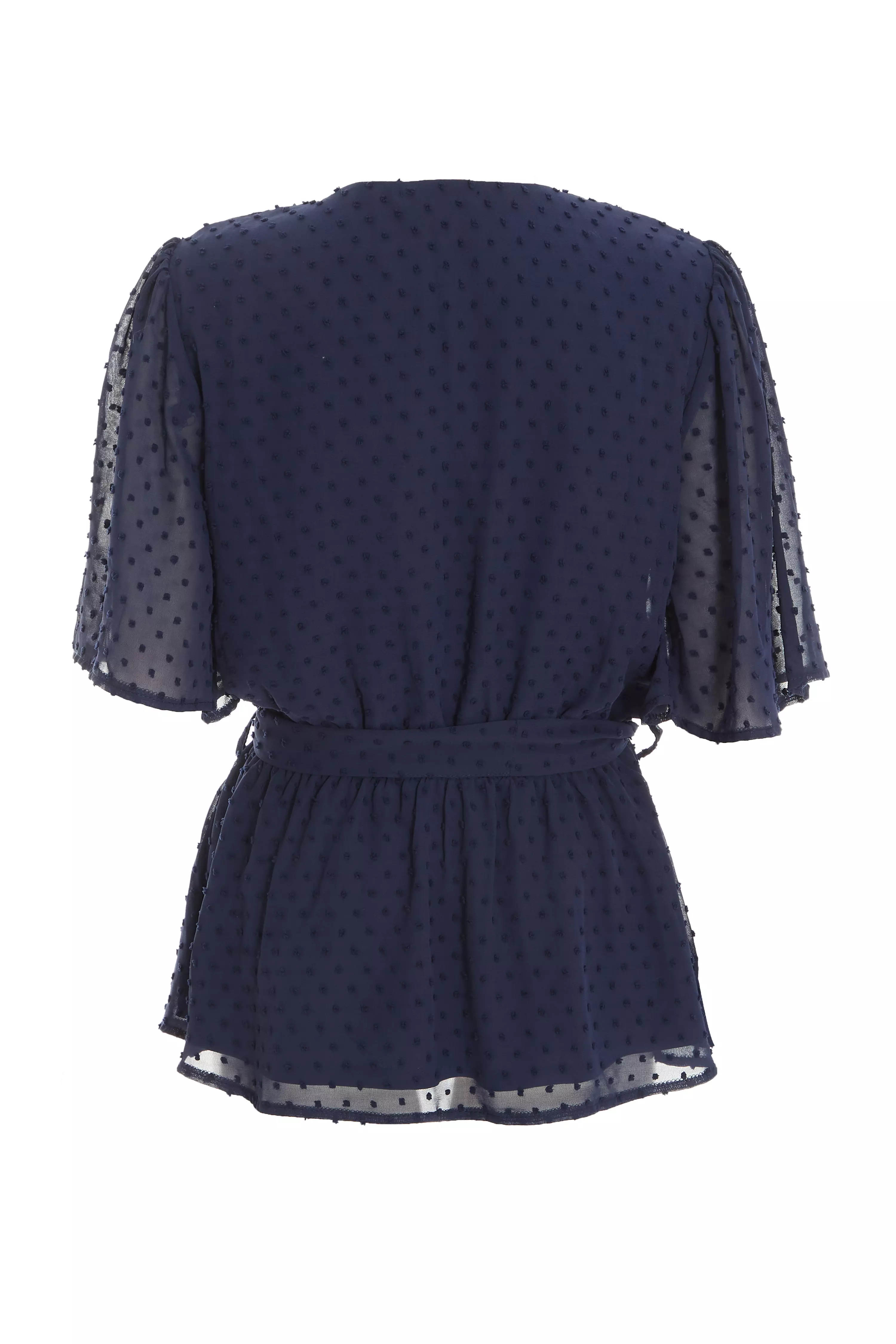 Navy Chiffon Tie Belt Peplum Top