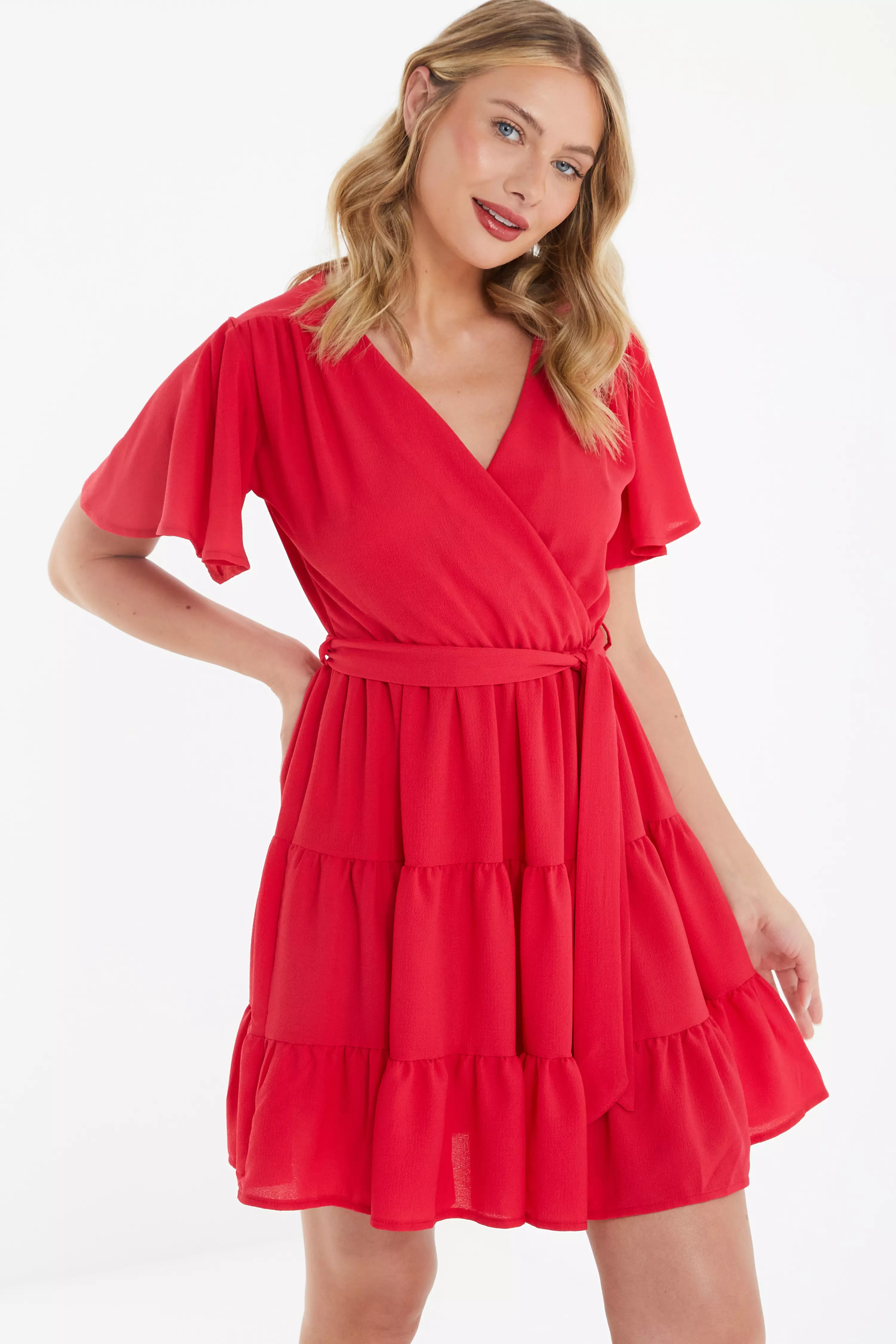 Red Wrap Skater Dress