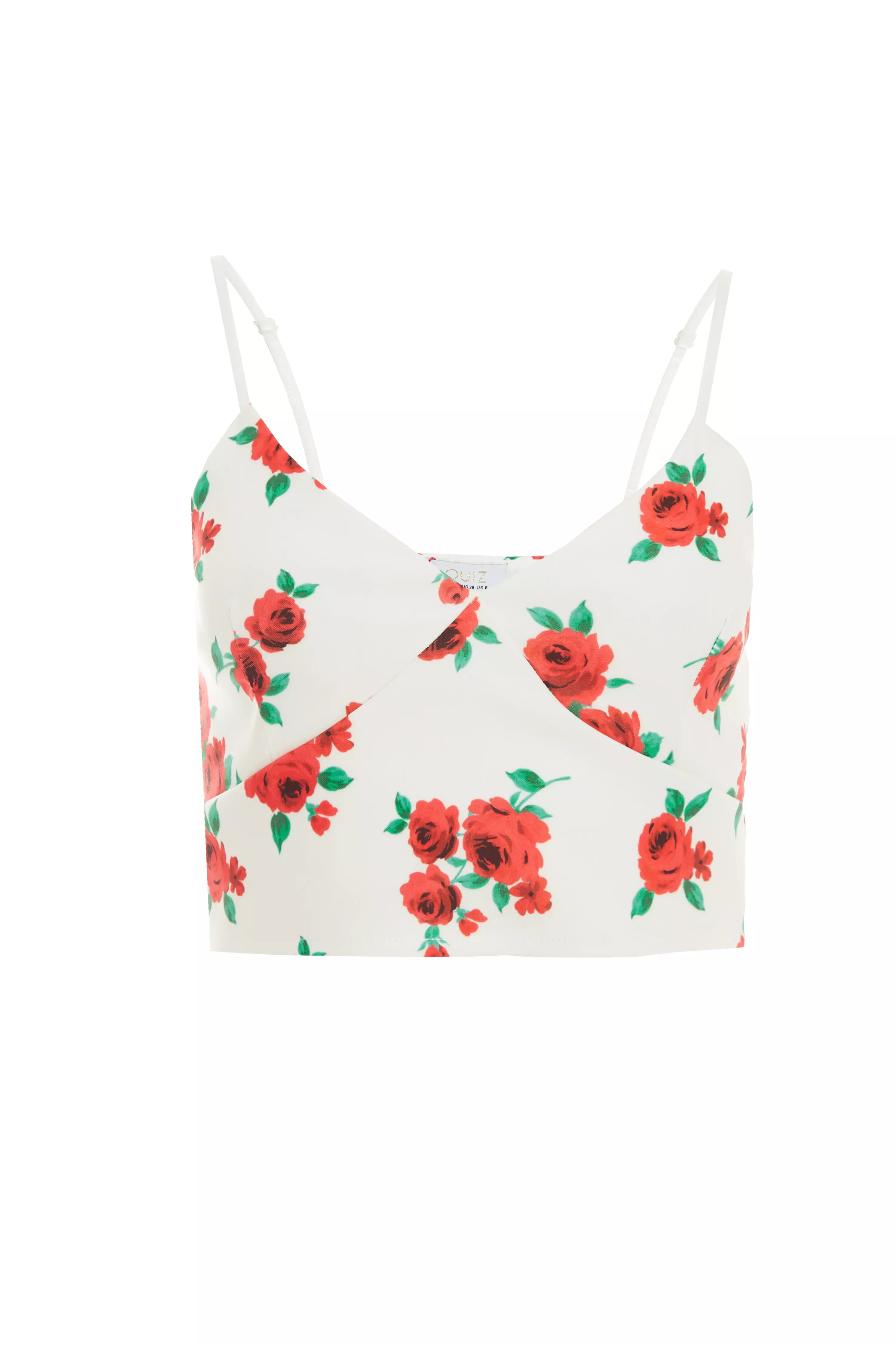 White Rose Print Crop Top