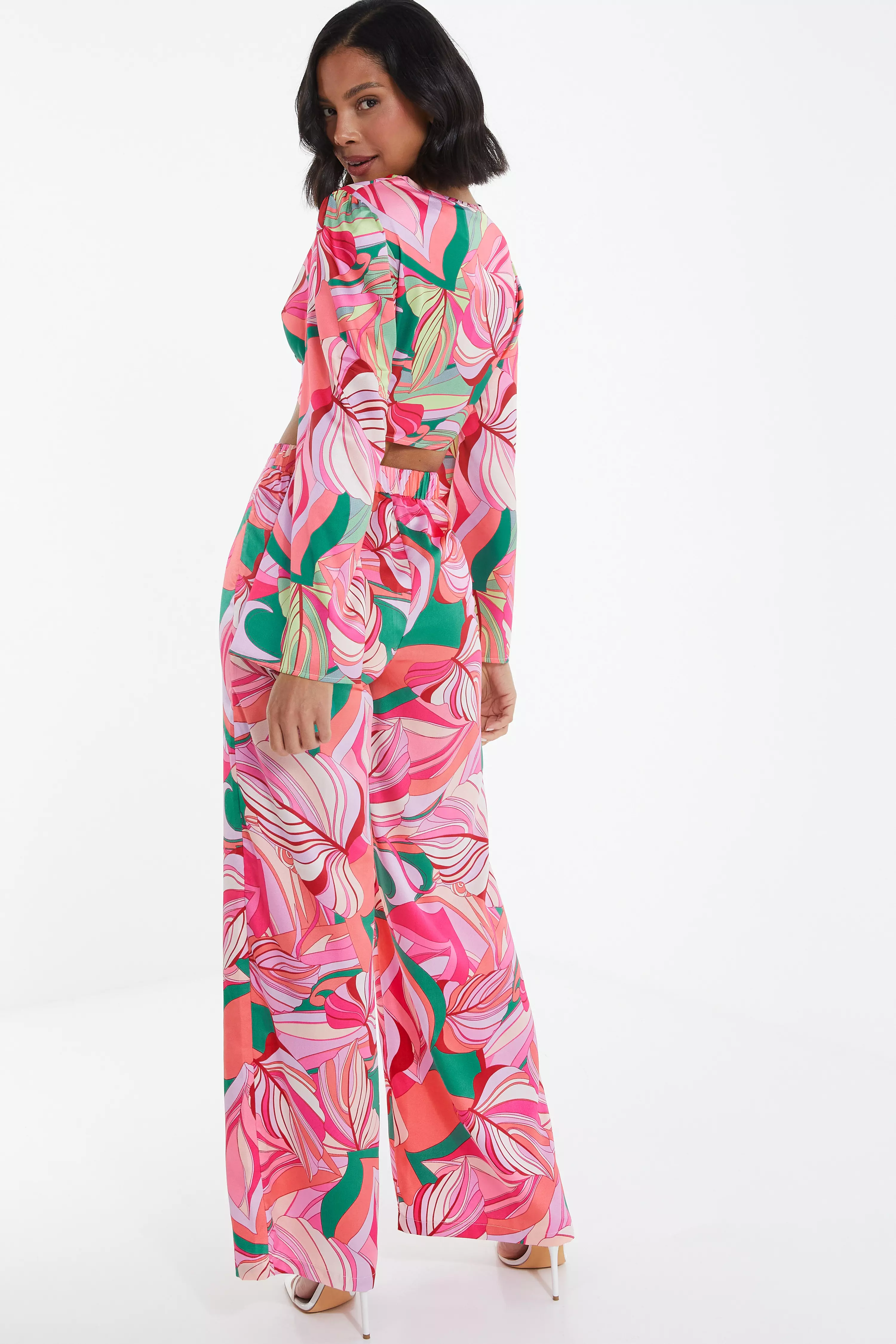 Pink Scarf Print Palazzo Trousers