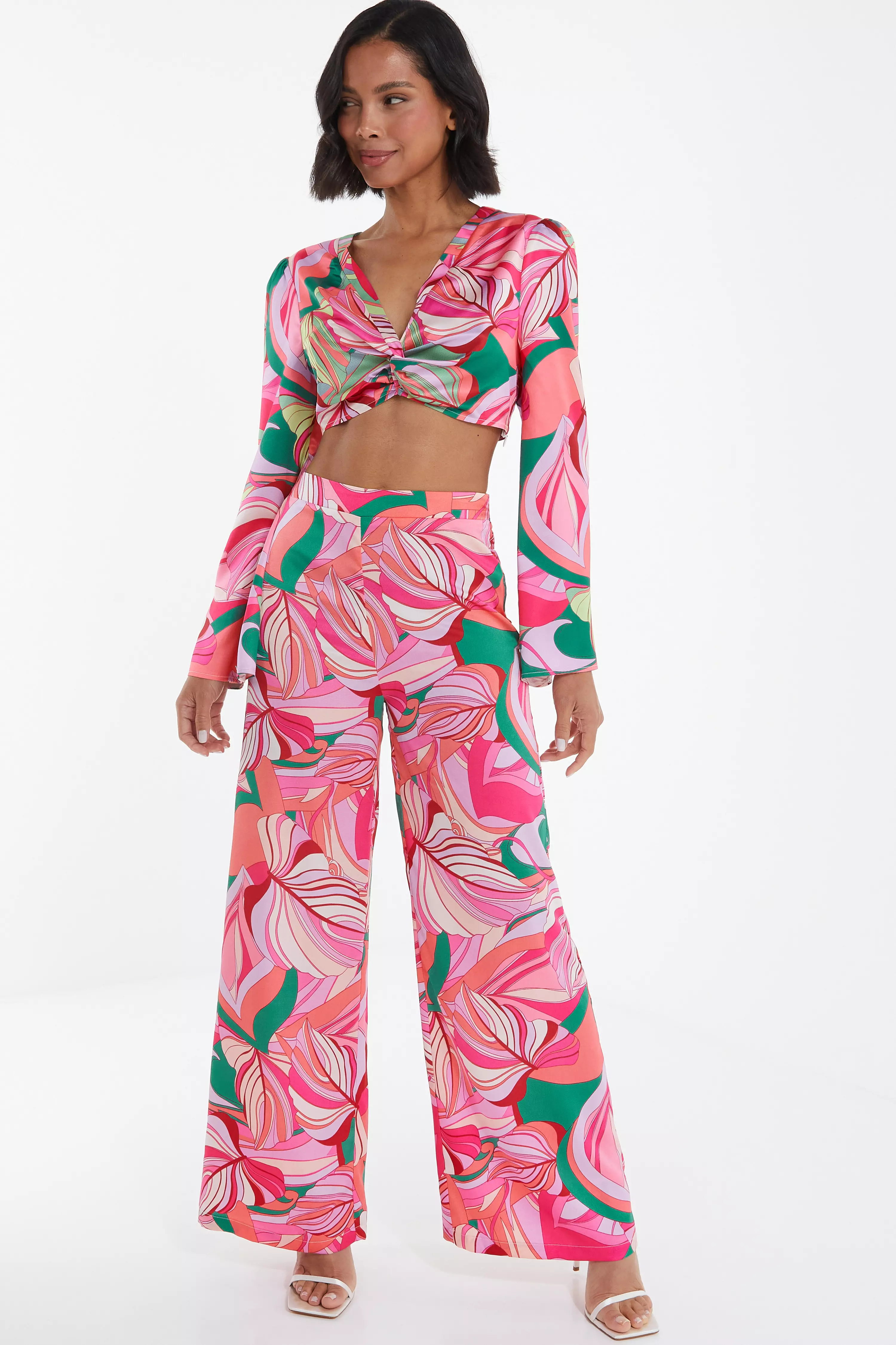 Pink Scarf Print Palazzo Trousers