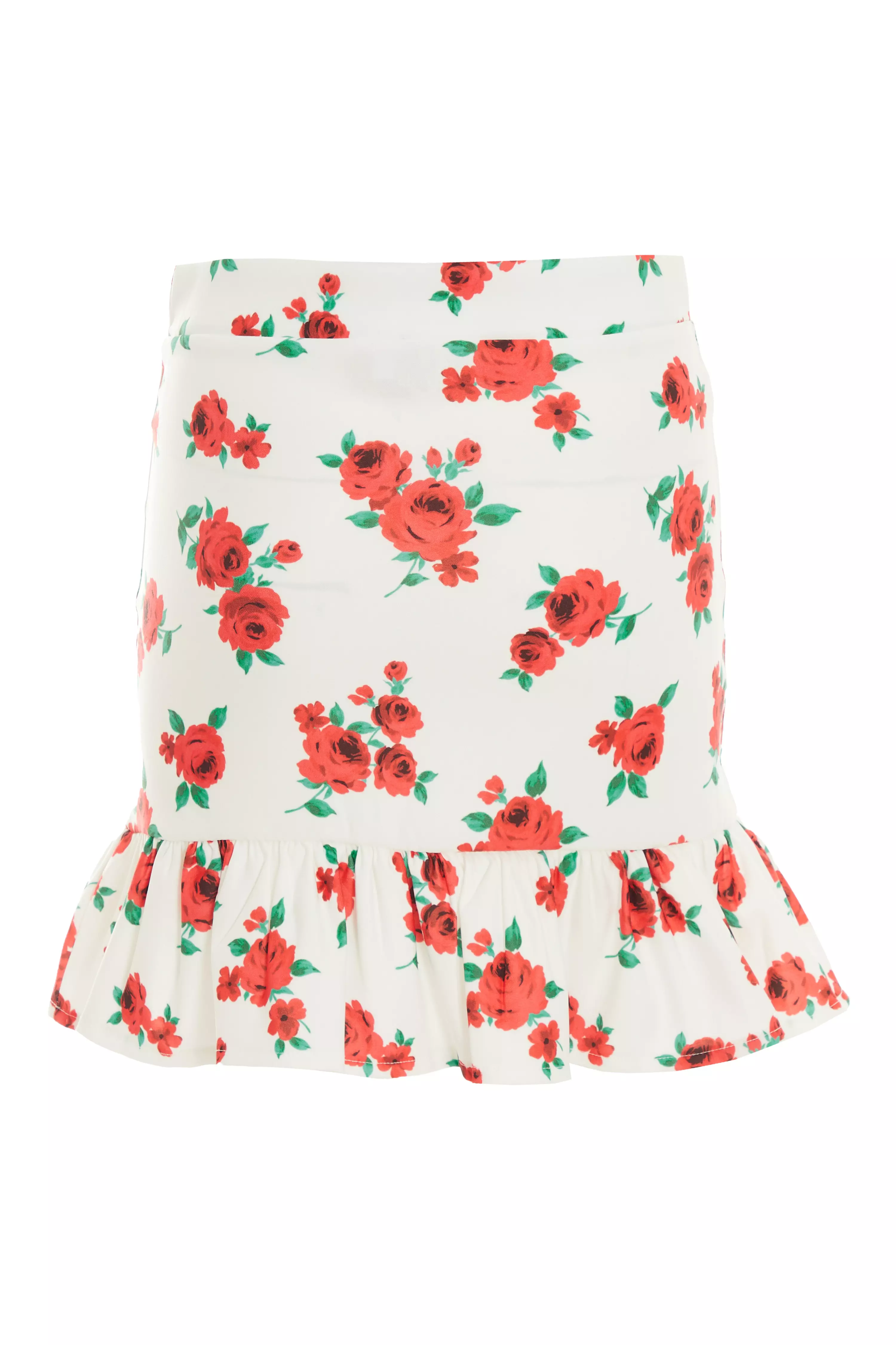 White Floral Ruched Mini Skirt