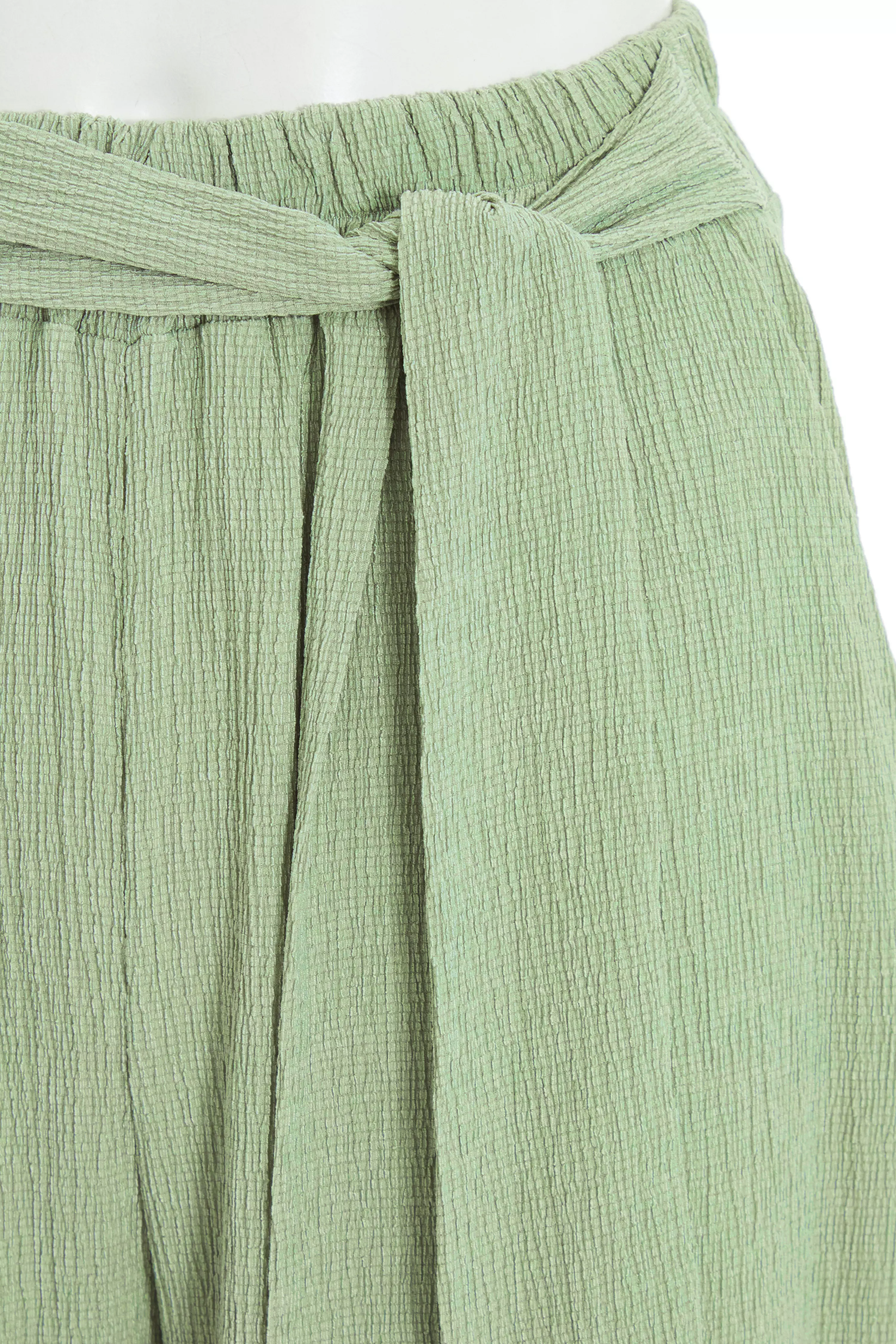 Khaki Crinkle Wide Leg Trousers