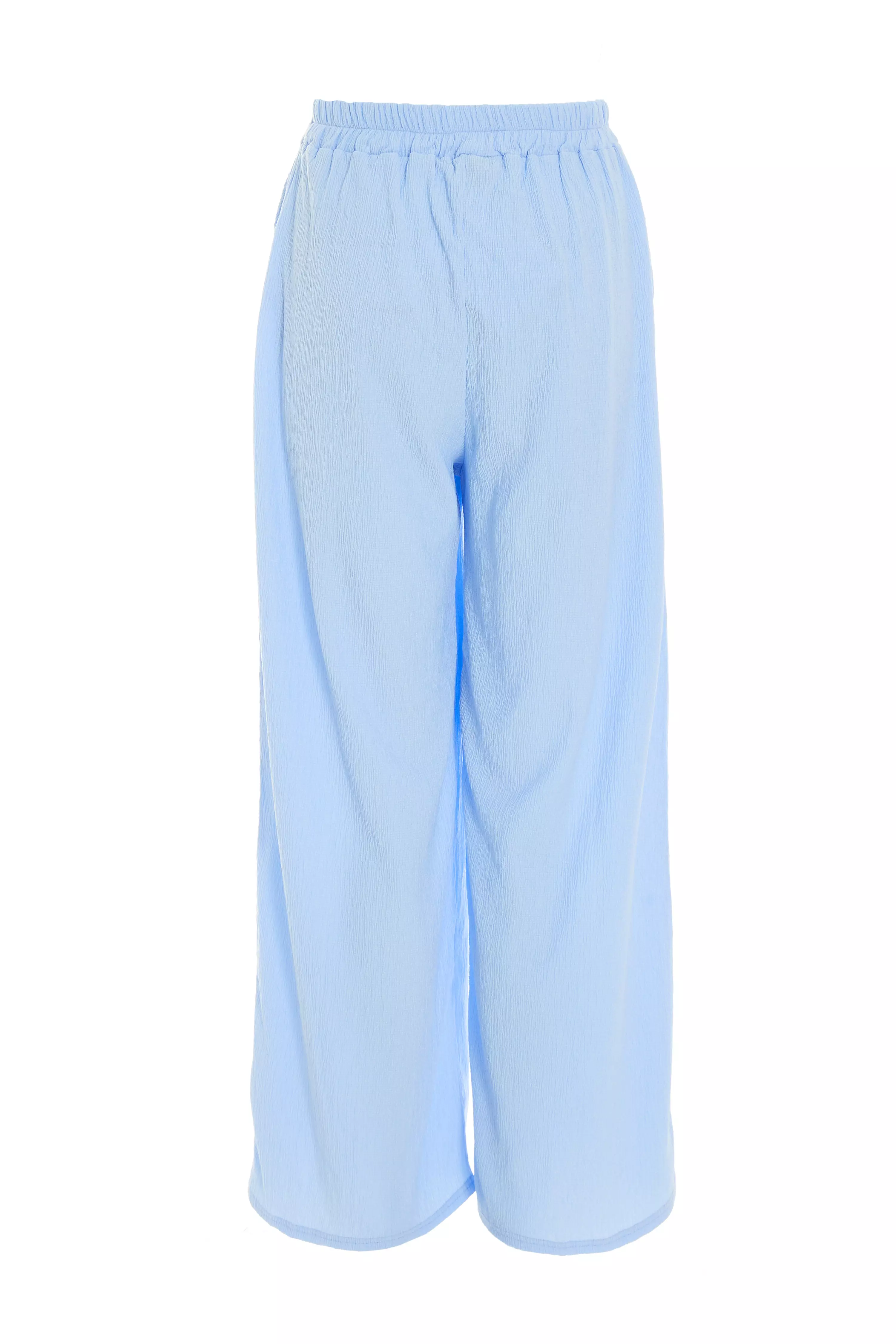 Blue Crinkle Wide Leg Trousers