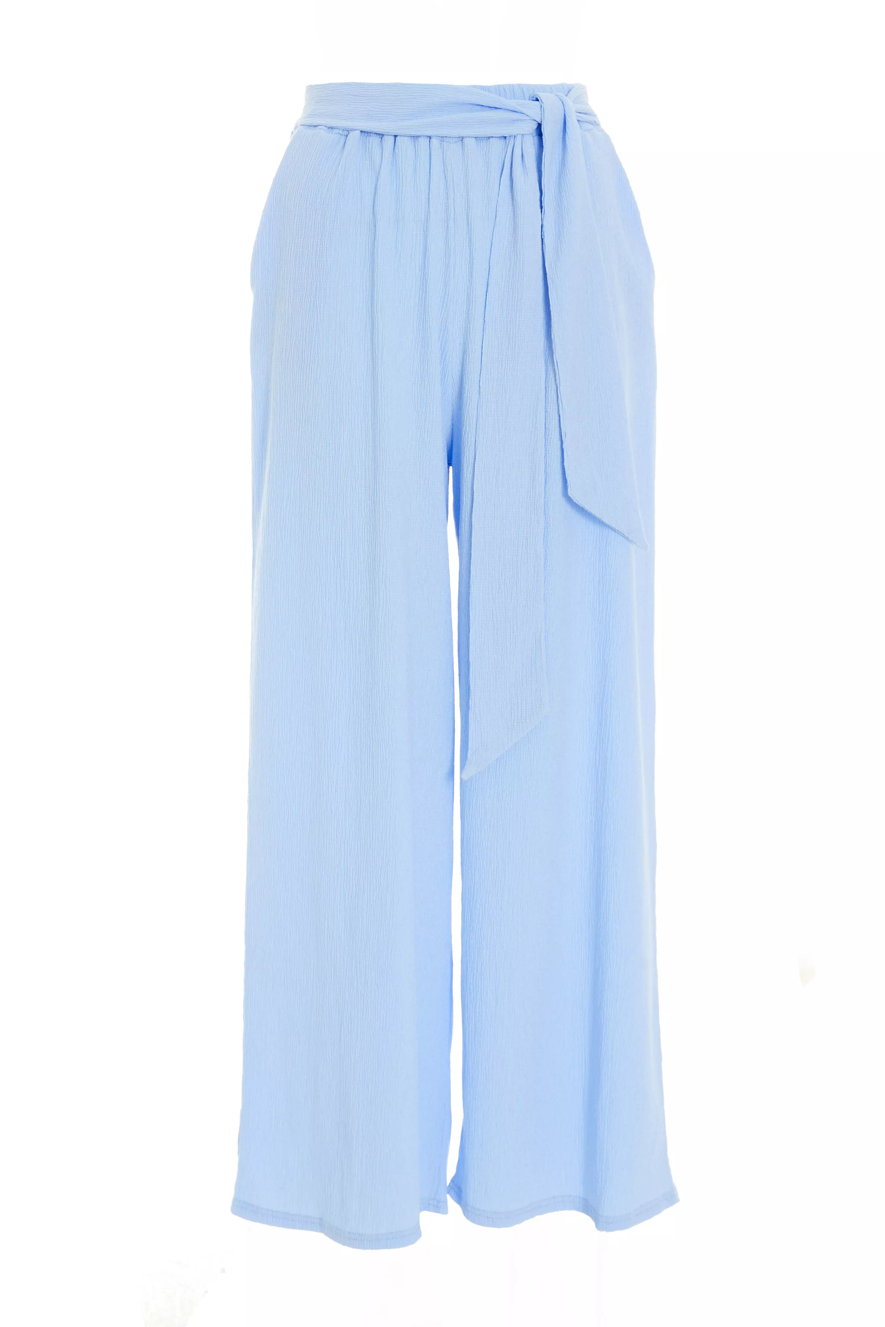 Blue Crinkle Wide Leg Trousers