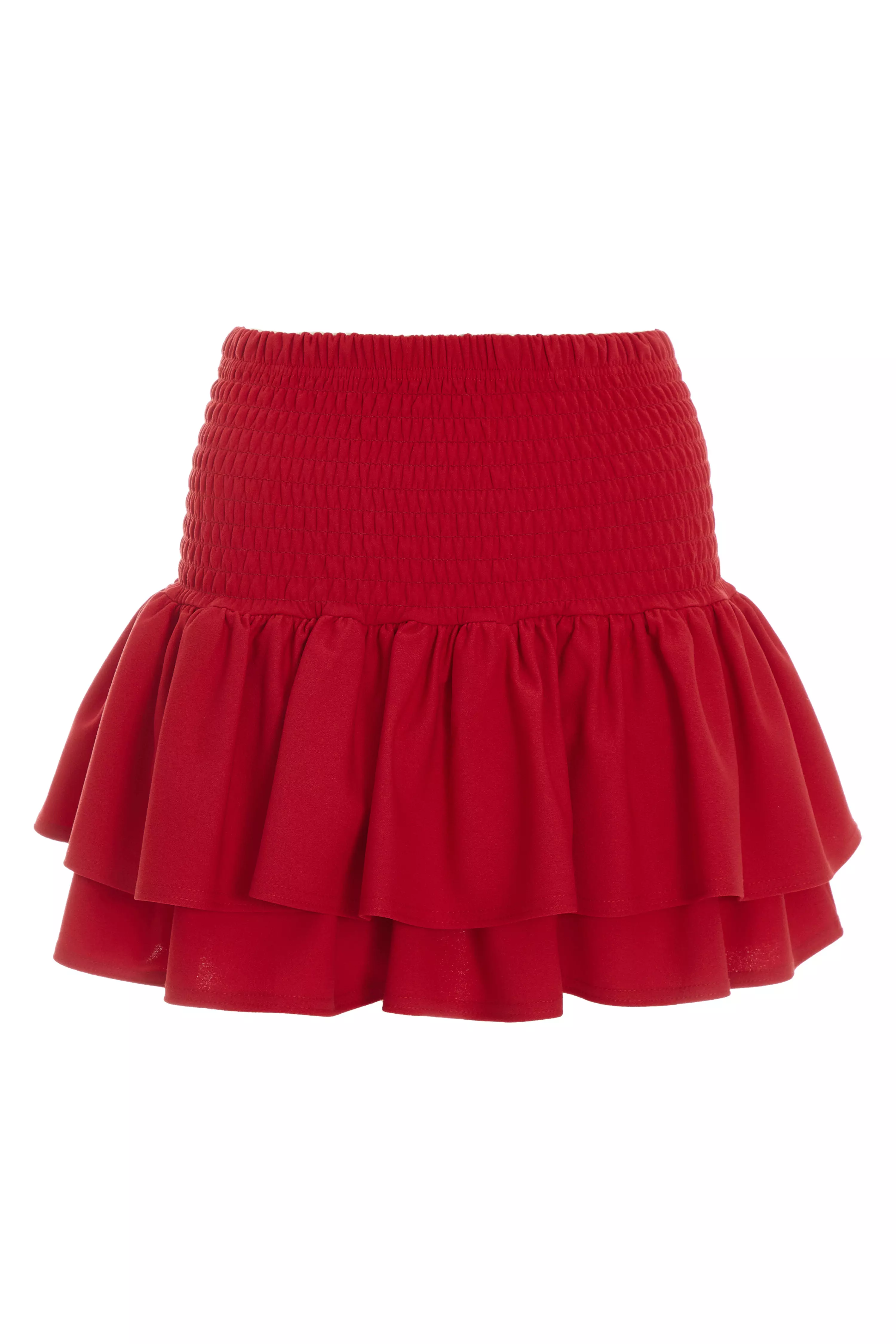 Red Ruched Frill Mini Skirt