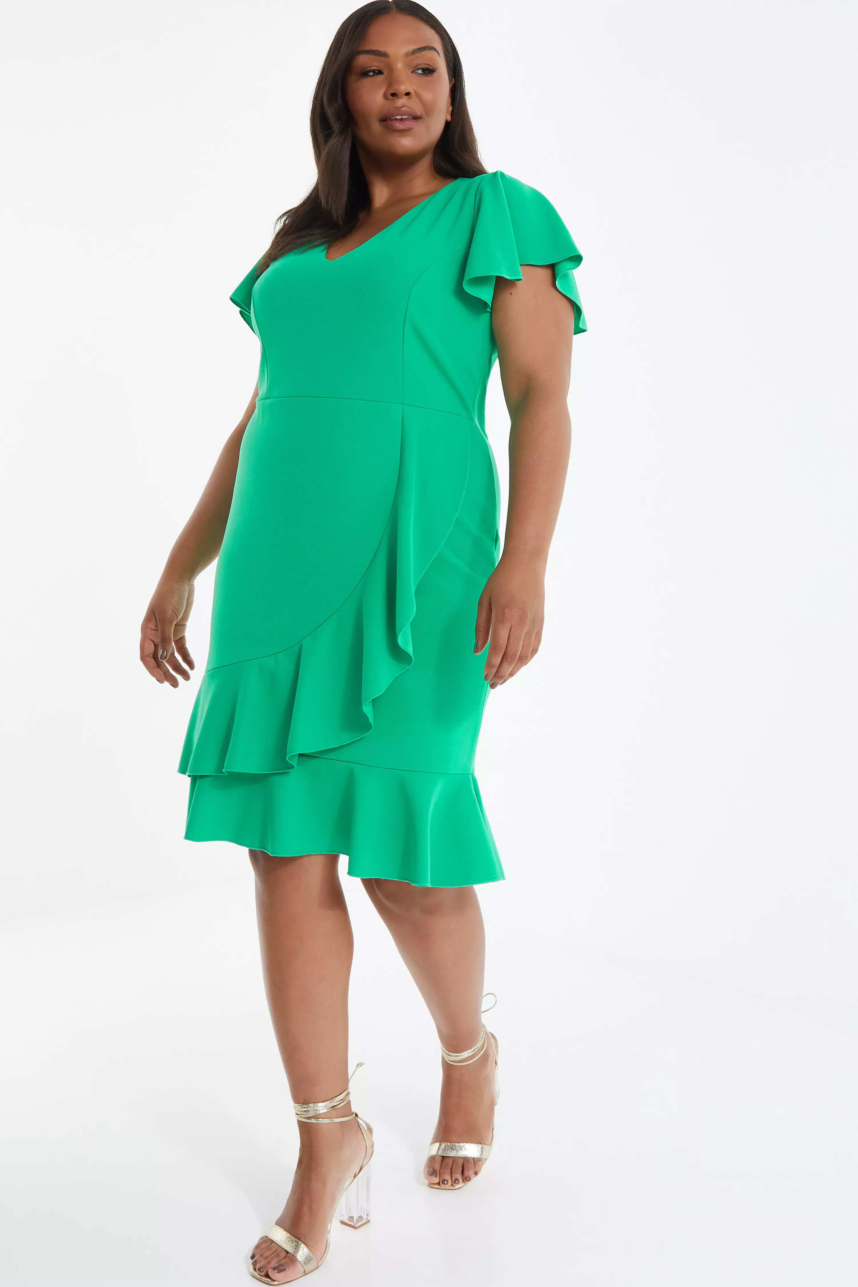 Curve Jade Green Frill Mini Dress