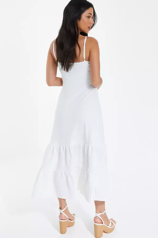 White Strappy Knot Front Midi Dress