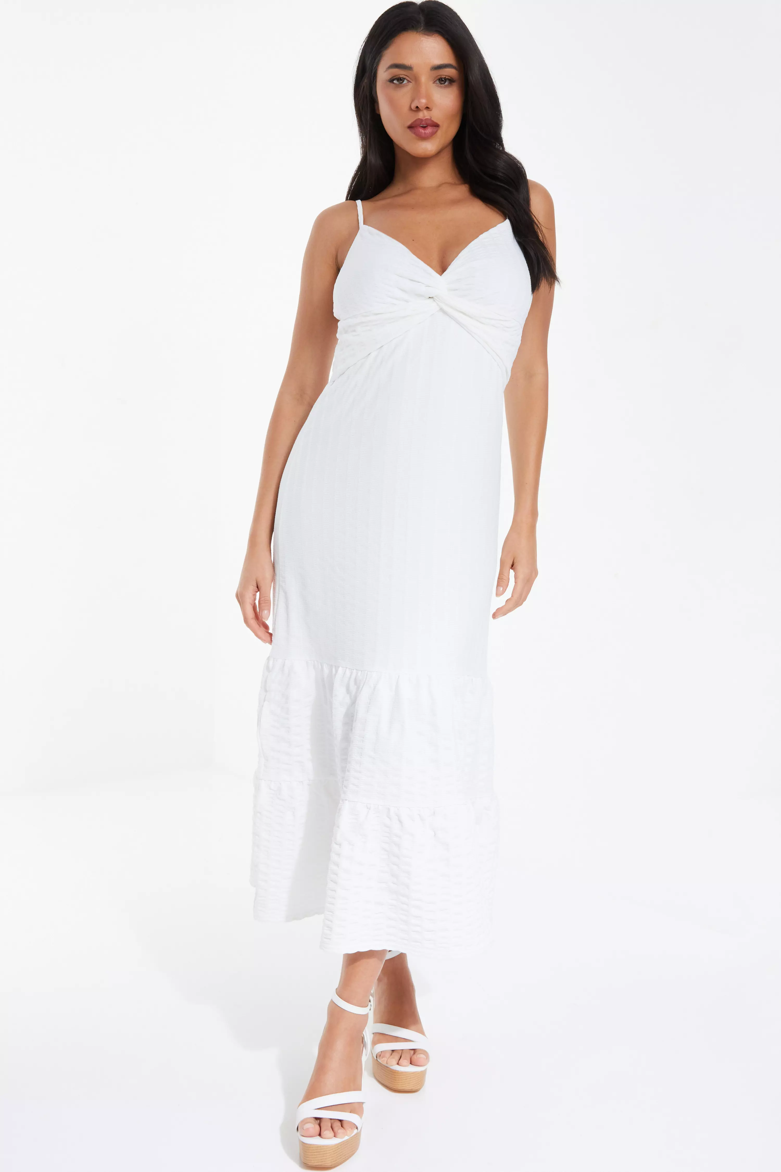 White Strappy Knot Front Midi Dress