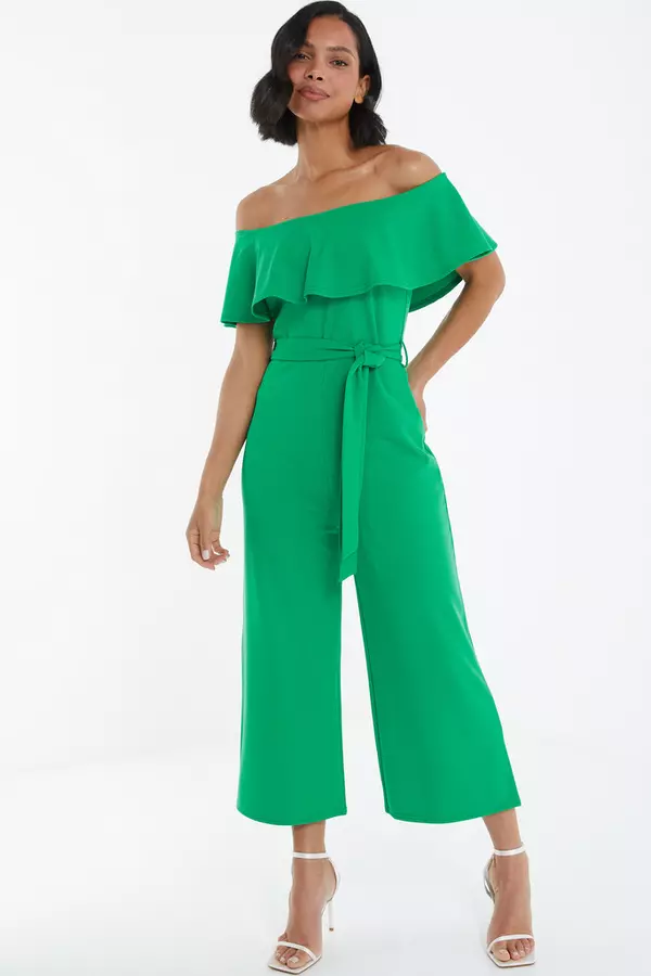 Green Bardot Culotte Jumpsuit