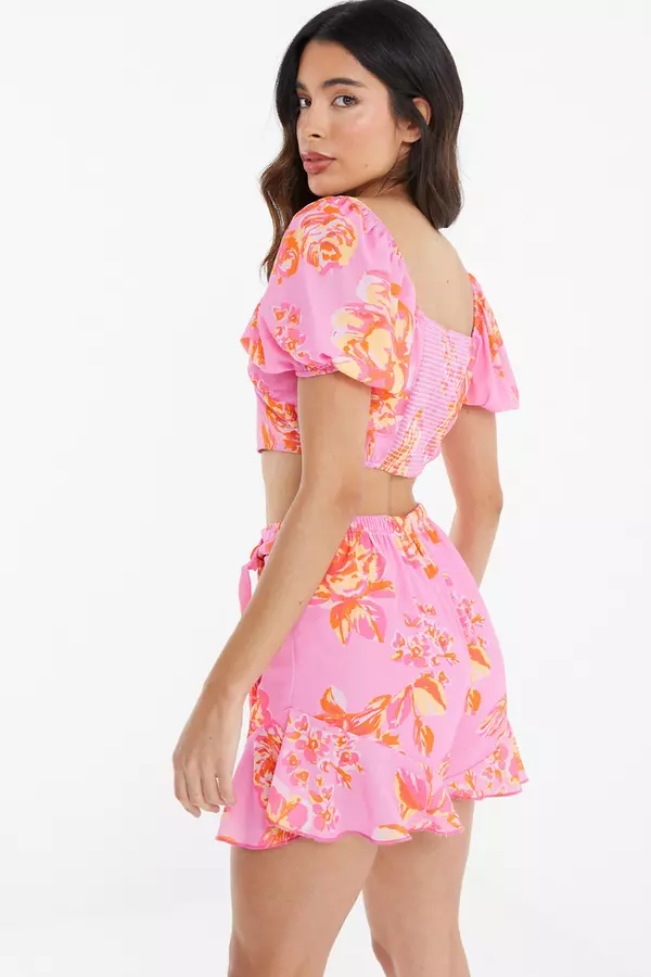 Pink Floral Print Shorts