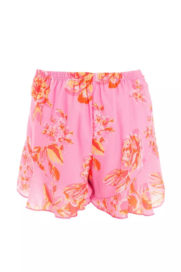 Pink Floral Print Shorts