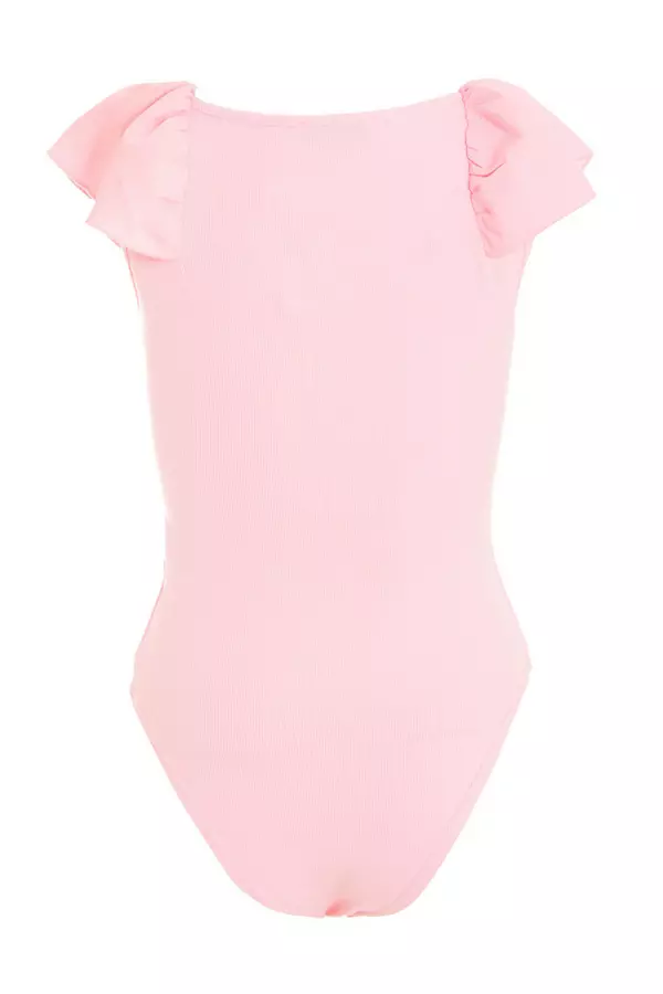 Light Pink Ribbed Frill Bodysuit
