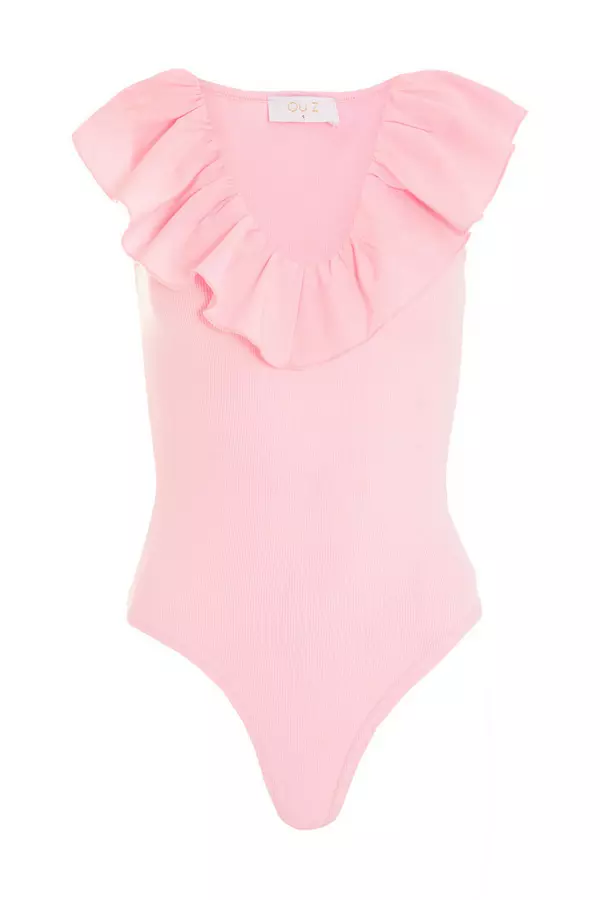 Light Pink Ribbed Frill Bodysuit