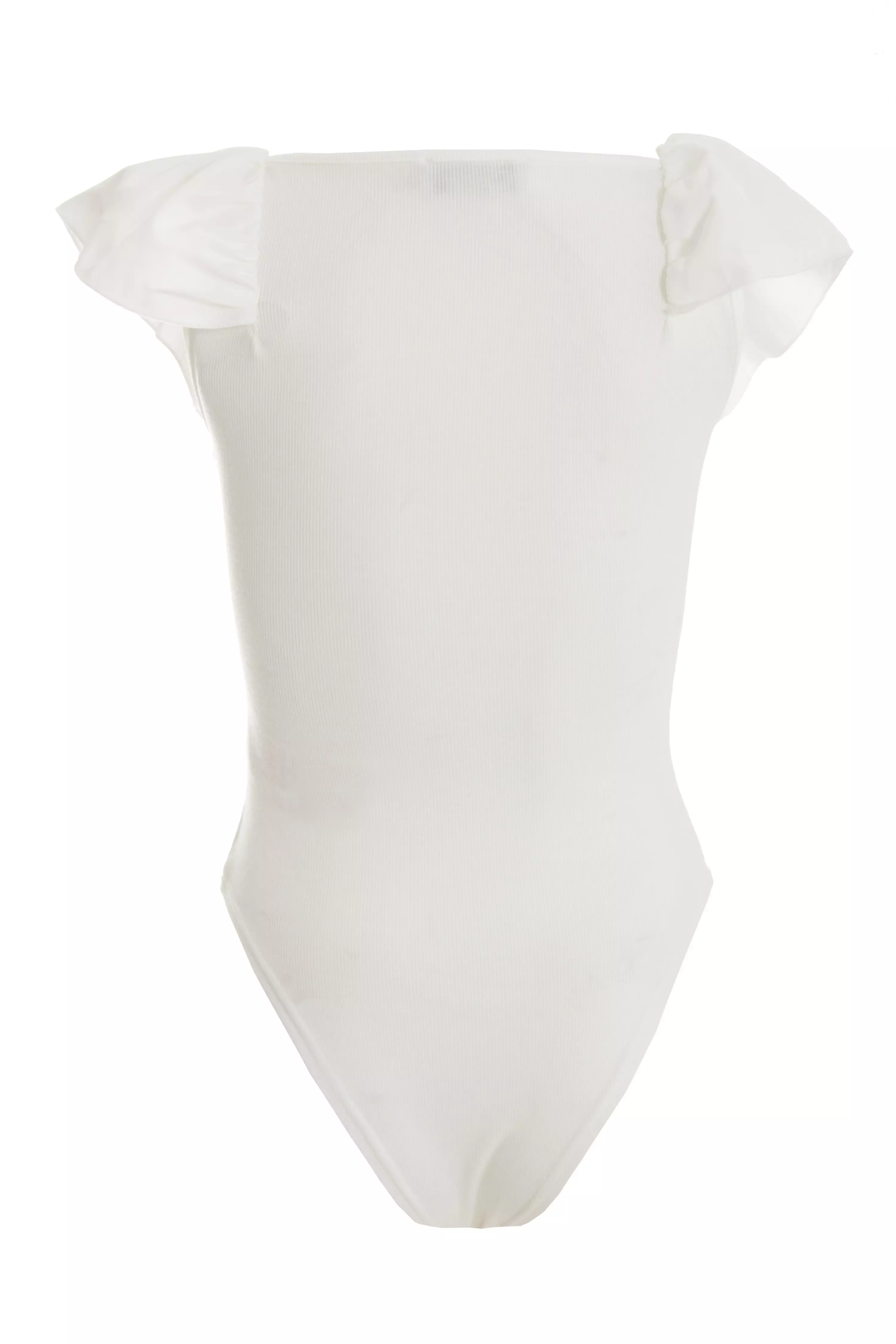 White Ribbed Frill Bodysuit