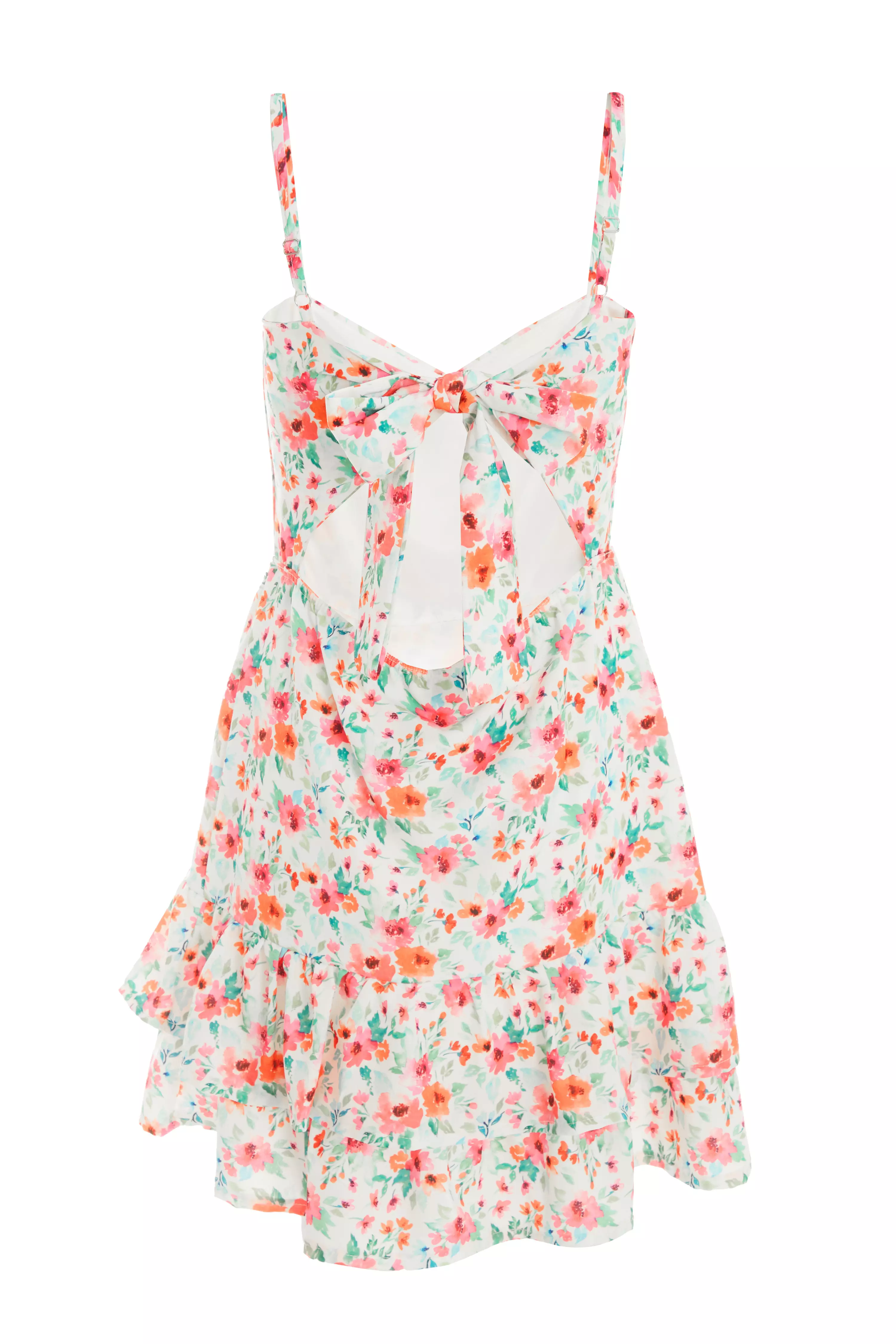 White Ditsy Floral Frill Mini Dress