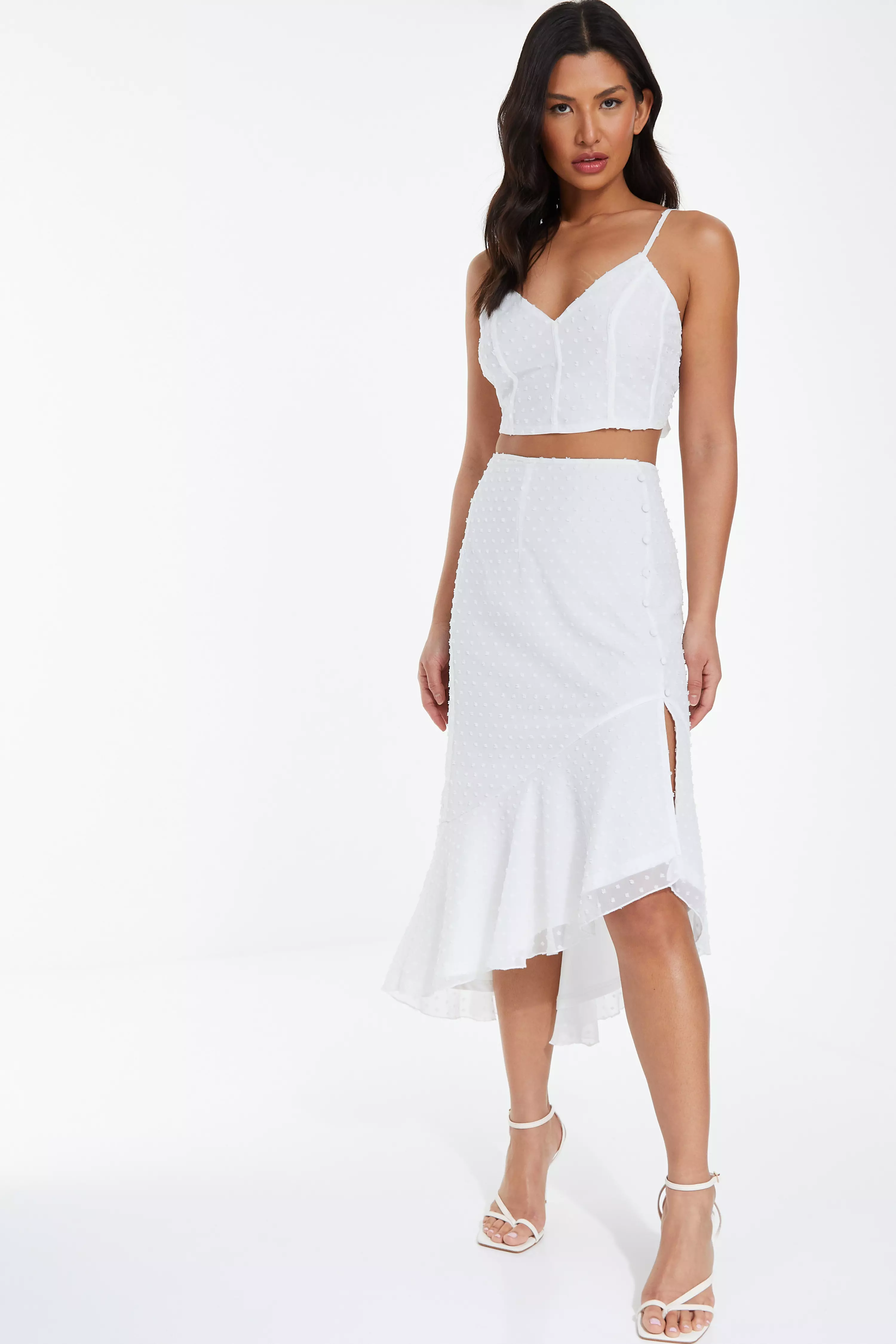 White Chiffon Dobby Midi Skirt