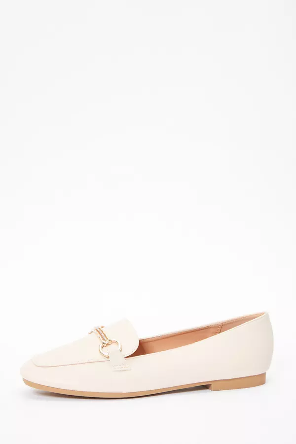 Nude Faux Leather Buckle Loafers