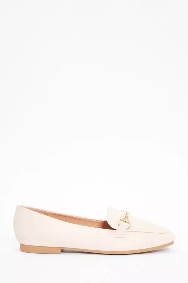 Nude Faux Leather Buckle Loafers