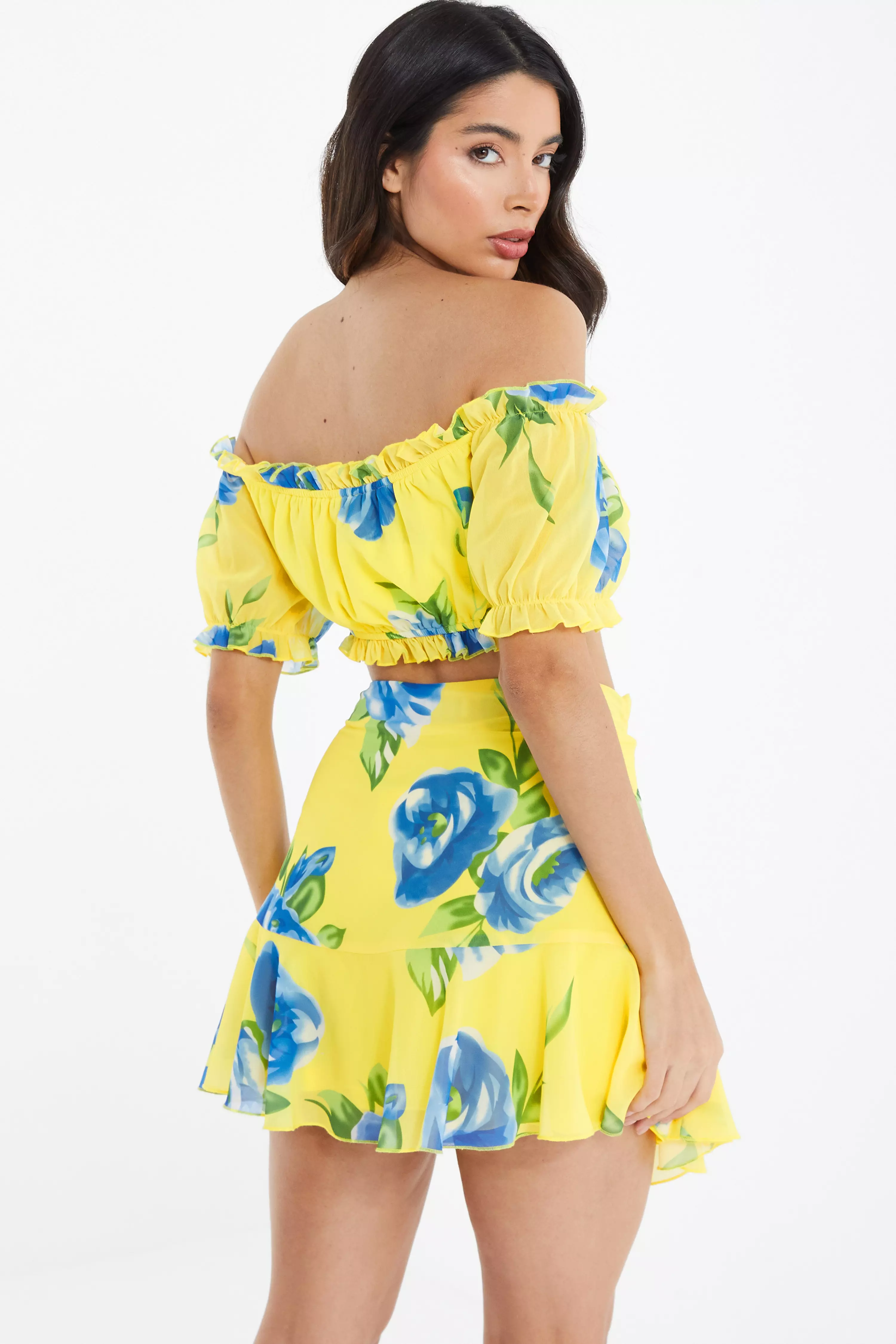 Yellow Floral Wrap Mini Skirt