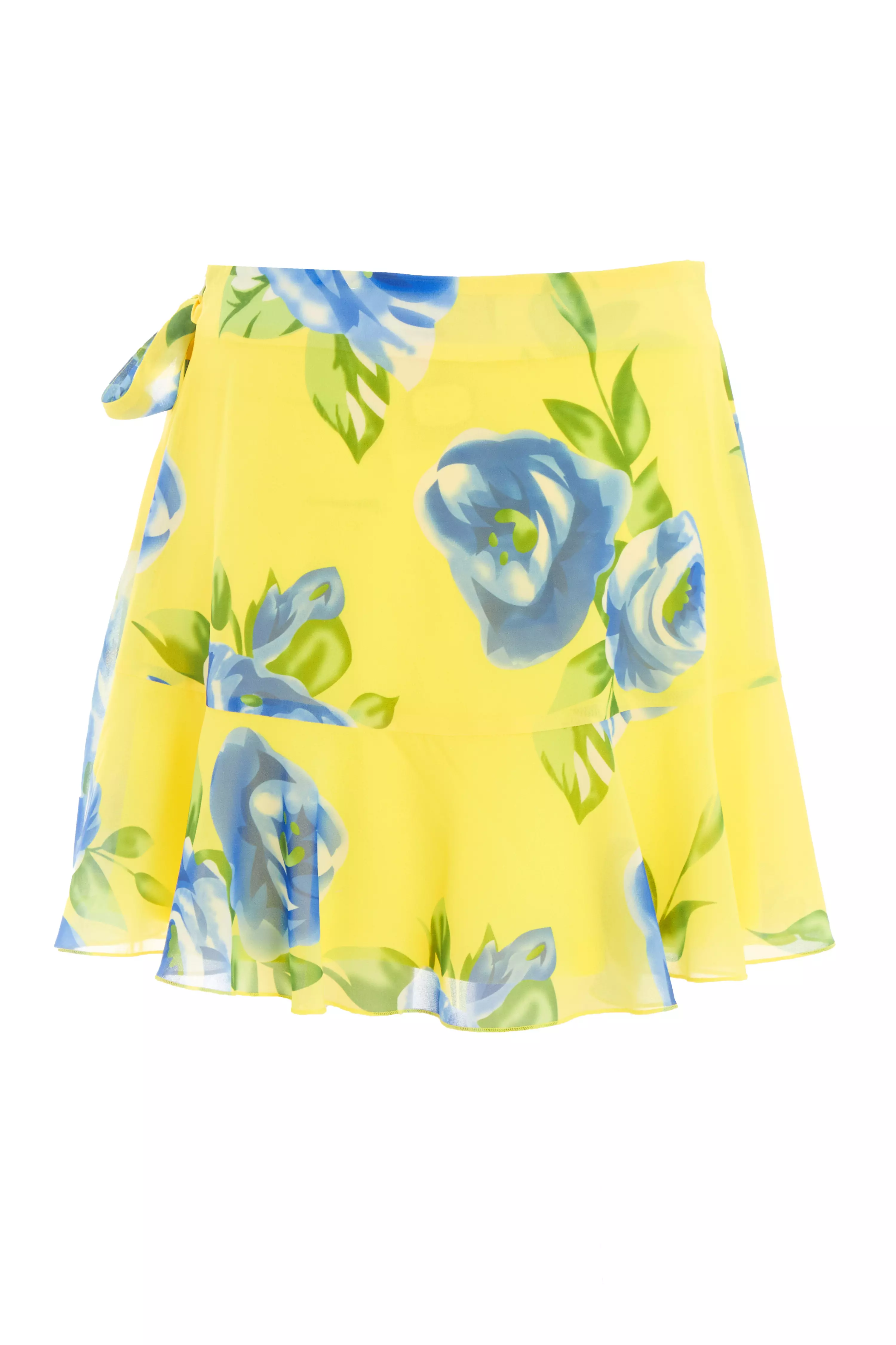 Yellow Floral Wrap Mini Skirt